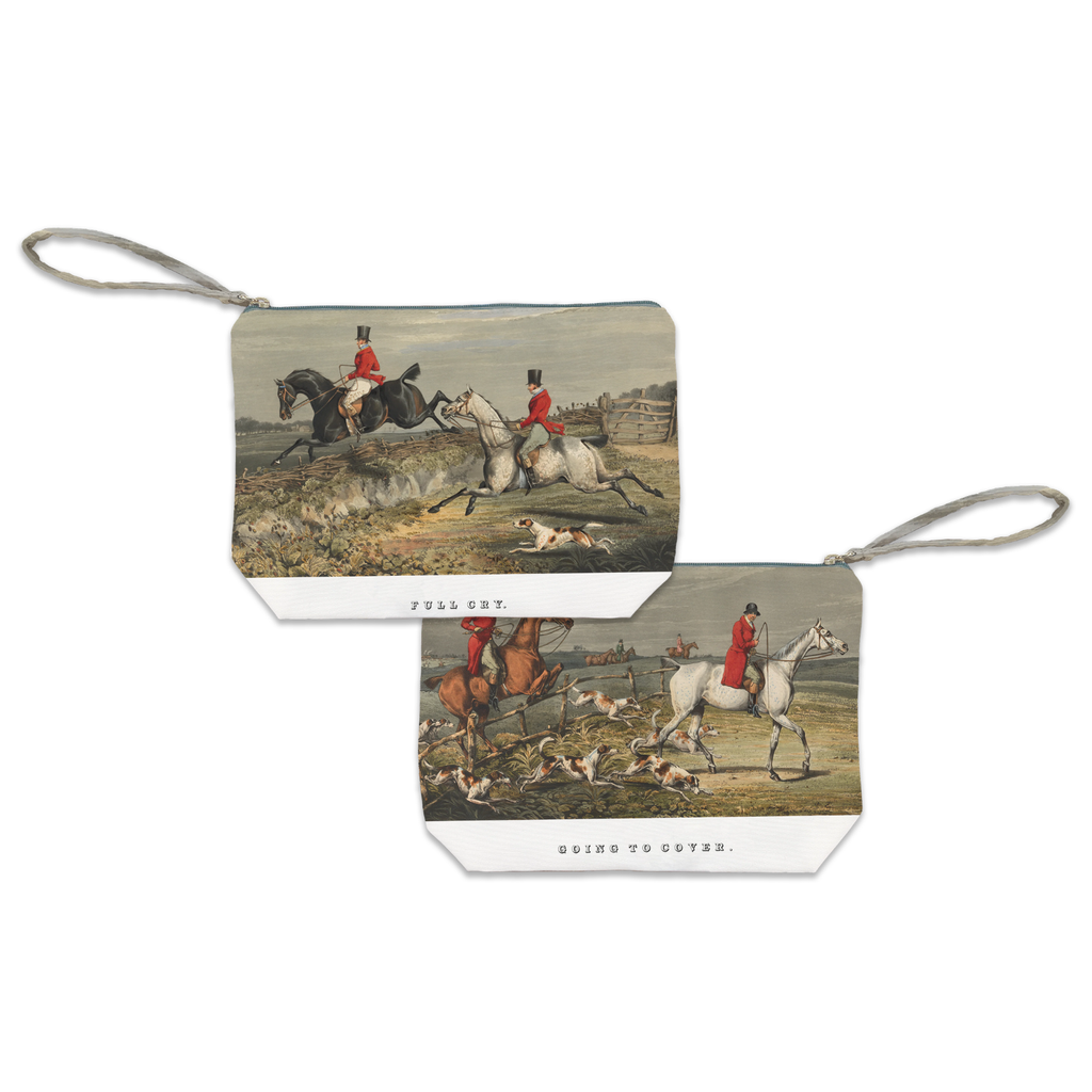 England velvet pochette with classic country-house print, view 2