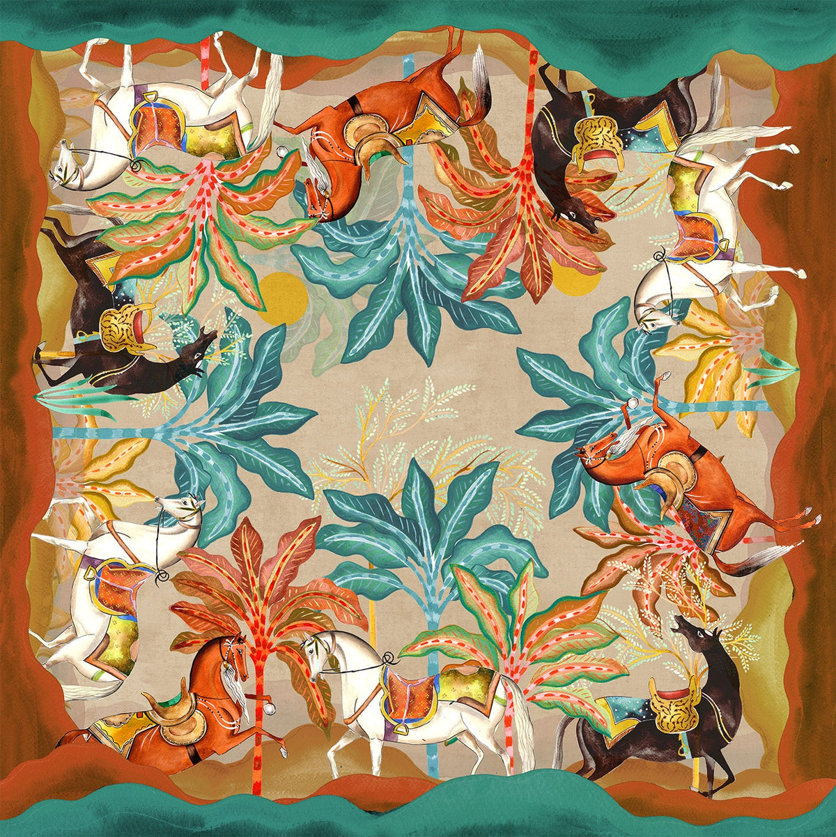 Equis lino premium mantel con equestrian-inspired graphic print, vista 5