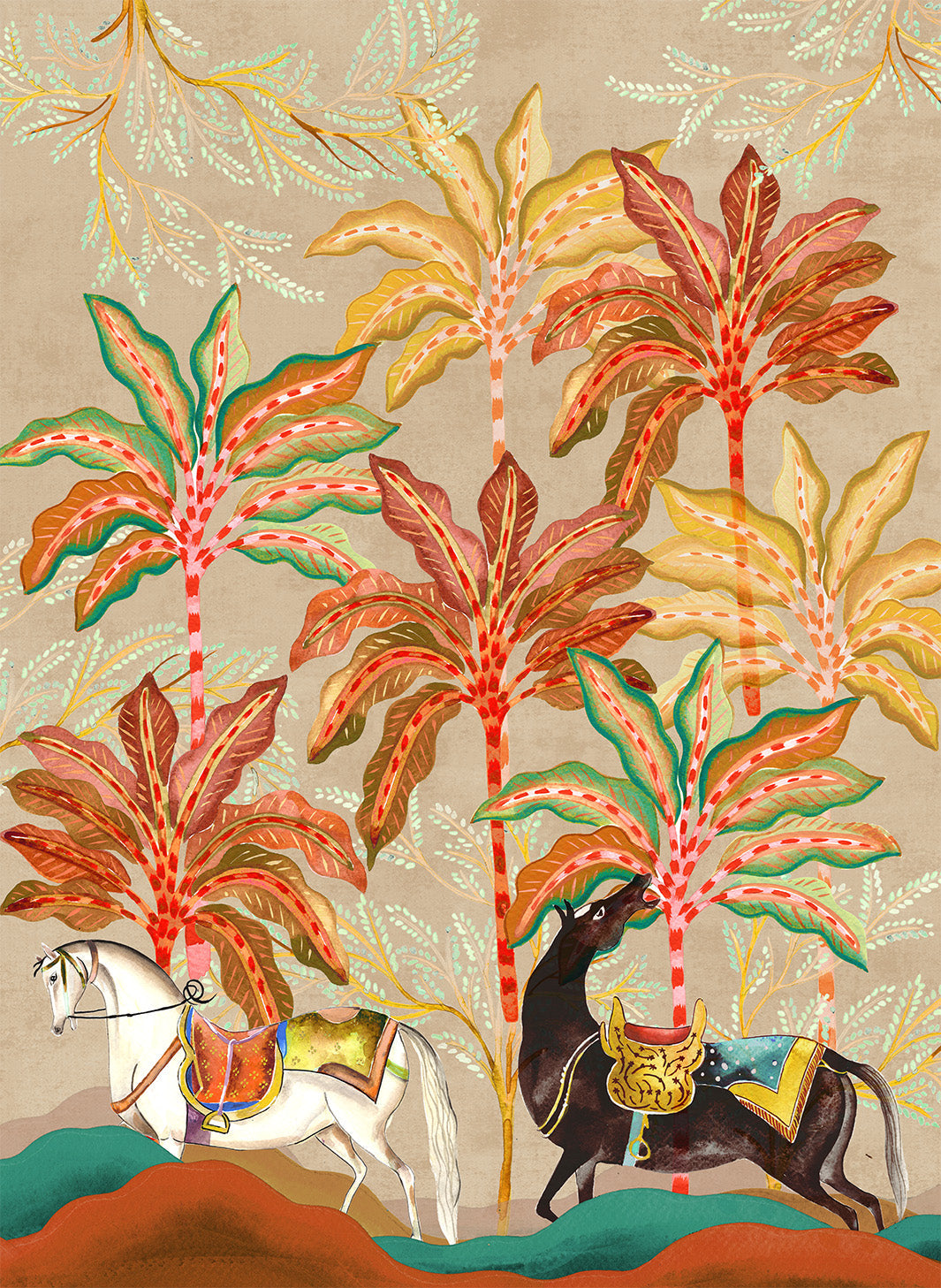 Equis lino premium paño de cocina con equestrian-inspired graphic print, vista 3