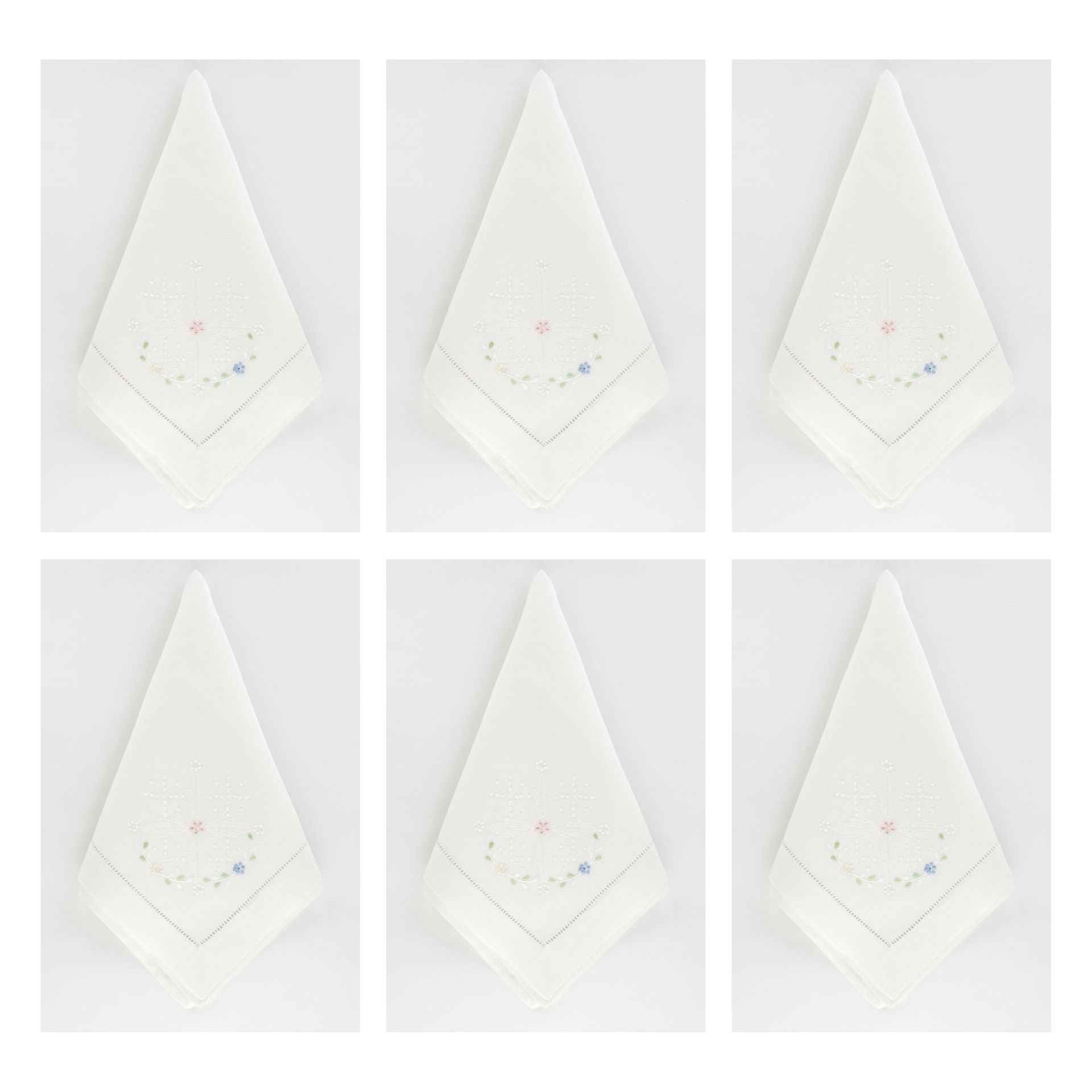 Ethel Set of 6 Hand-Embroidered Napkins 100% Linen