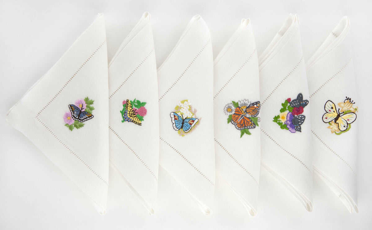 Farfalle Set of 6 Hand-Embroidered Napkins