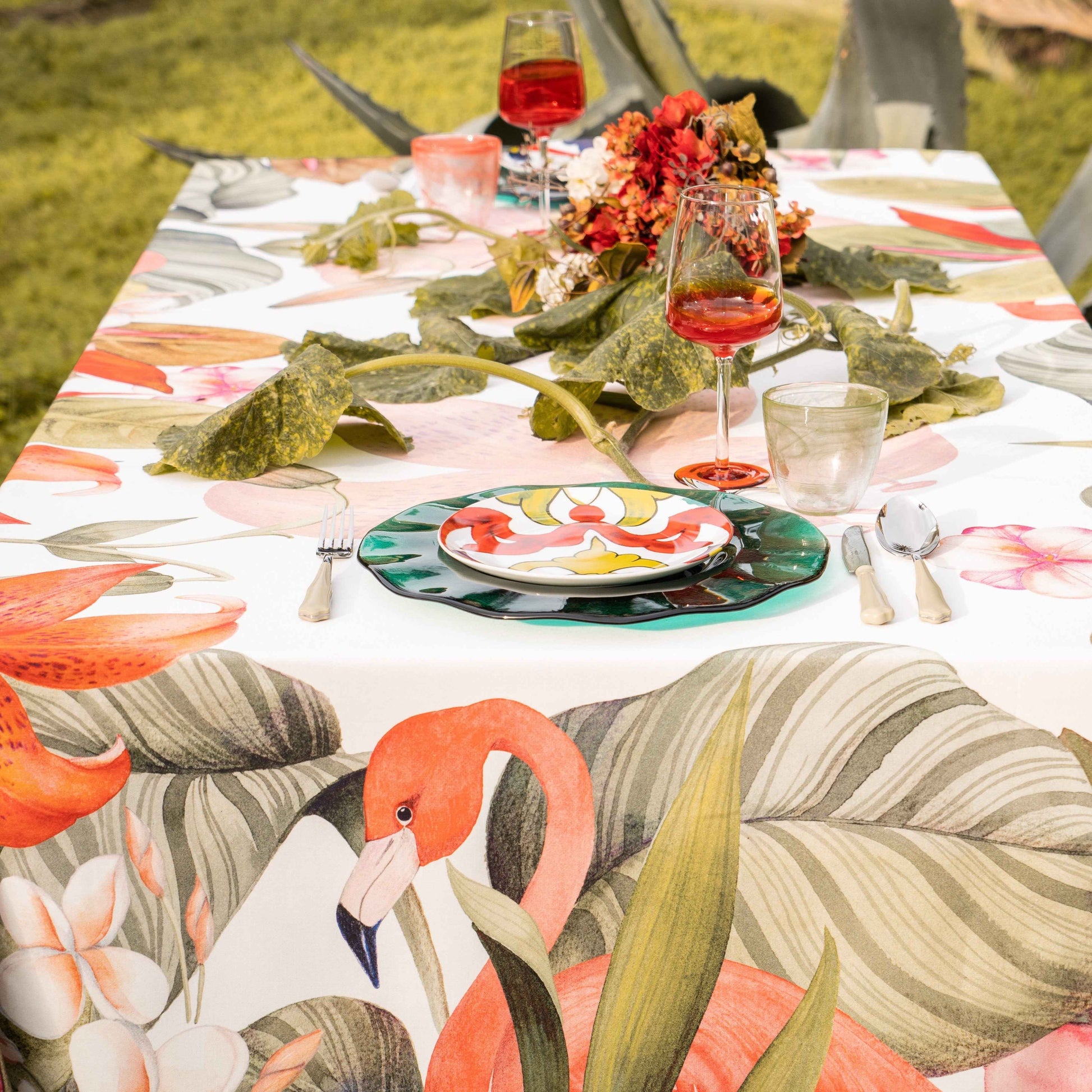 Satin Tablecloth «Flamingos» 100% Made in Italy - The Napking