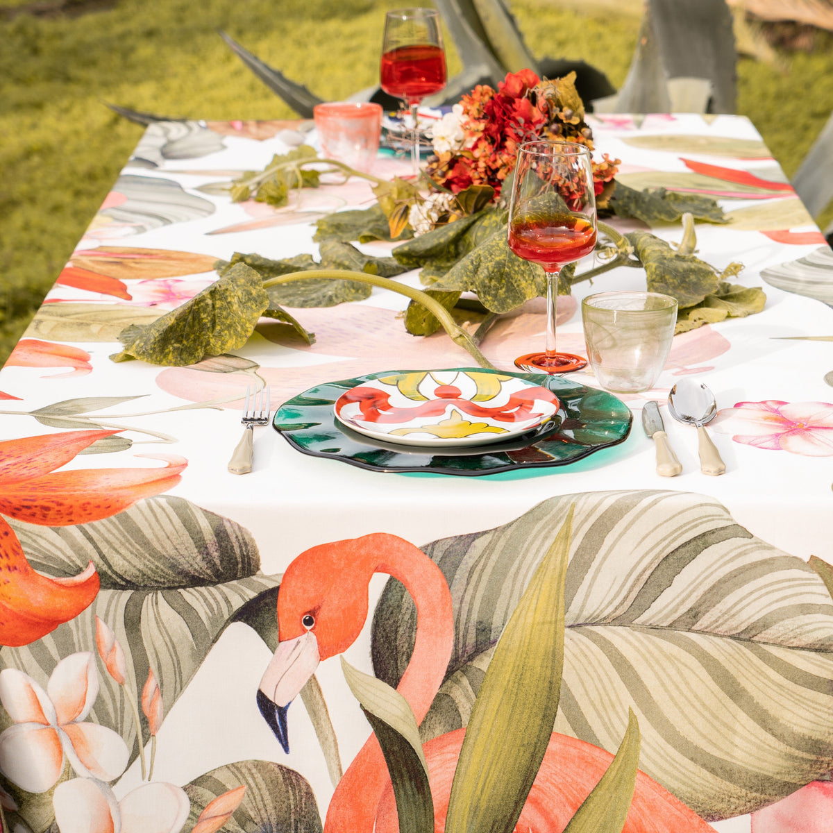 Nappe en satin de coton «Flamingos» 100% Made in Italy The Napking