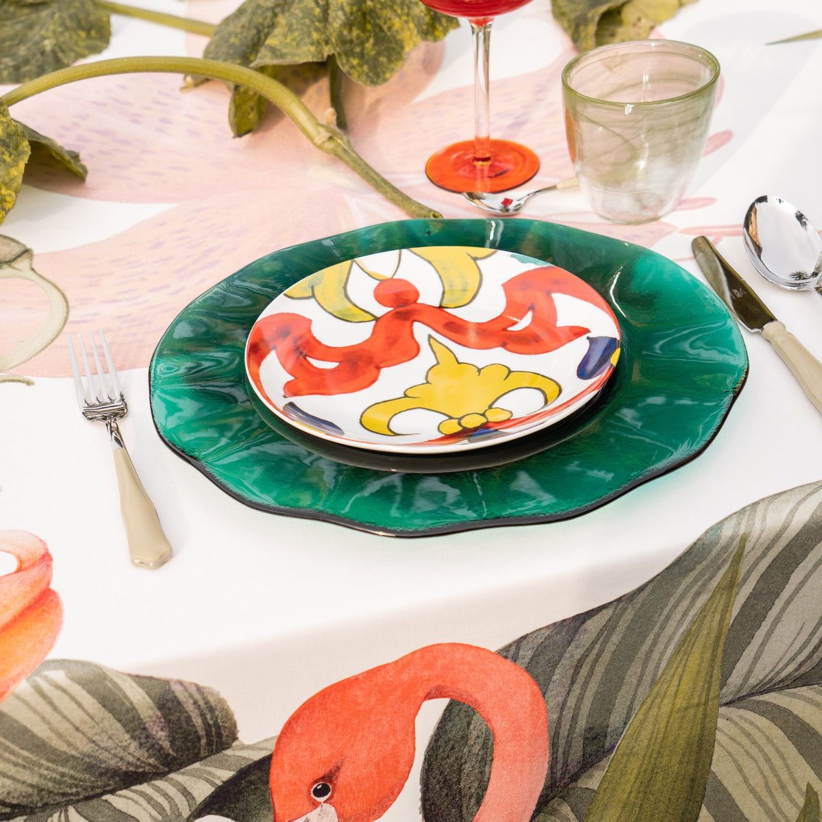 Nappe en satin de coton «Flamingos» 100% Made in Italy The Napking
