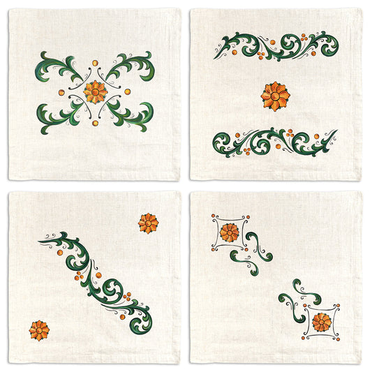 Set Of 4 Napkins «Floral» 100% Made in italy