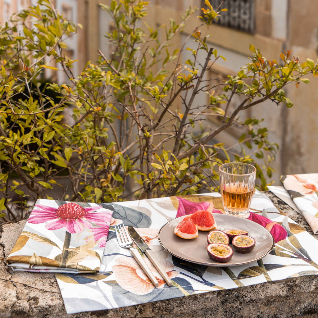Set of 4 Placemats «Floralia» Cotton Satin 100% Made in Italy