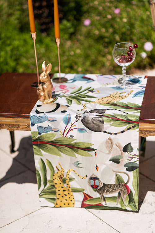 Cotton Satin Runner «Funky Animals» 100% Made in Italy - The Napking