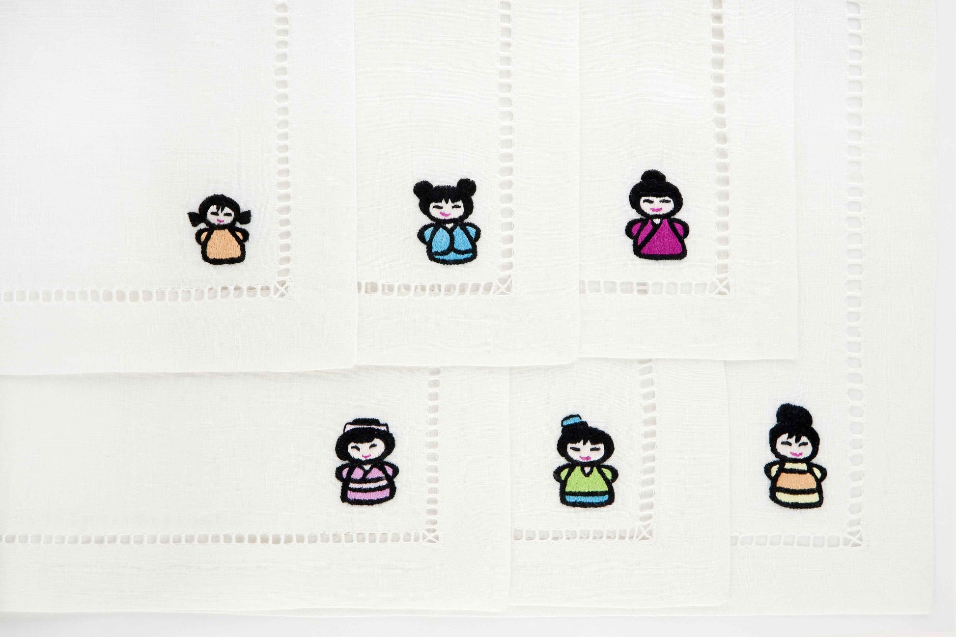 Geisha Set of 6 Hand-Embroidered Napkins 100% Linen