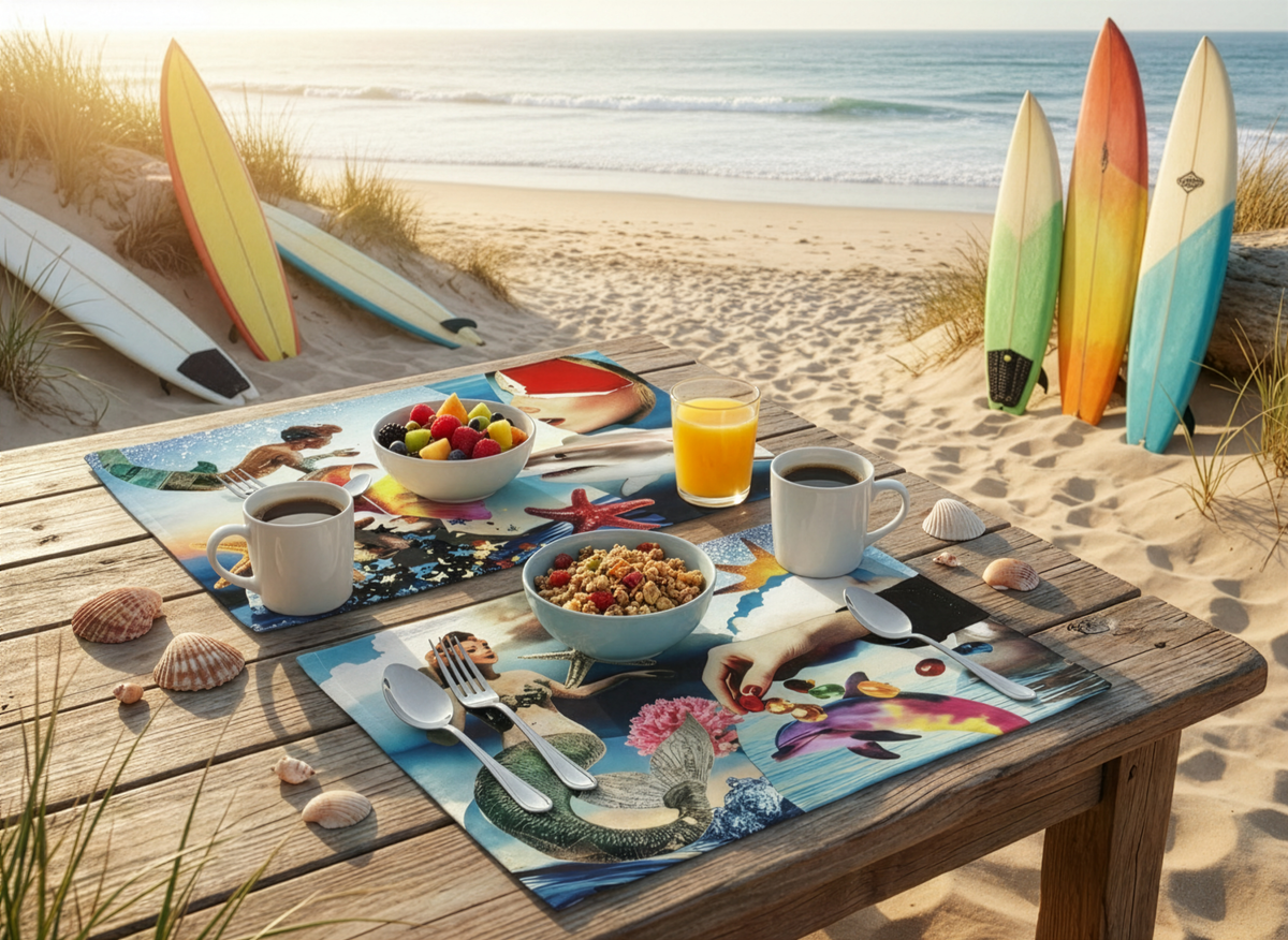 Set aus 2 Tischsets Set in Panama Baumwolle Glitter Blue