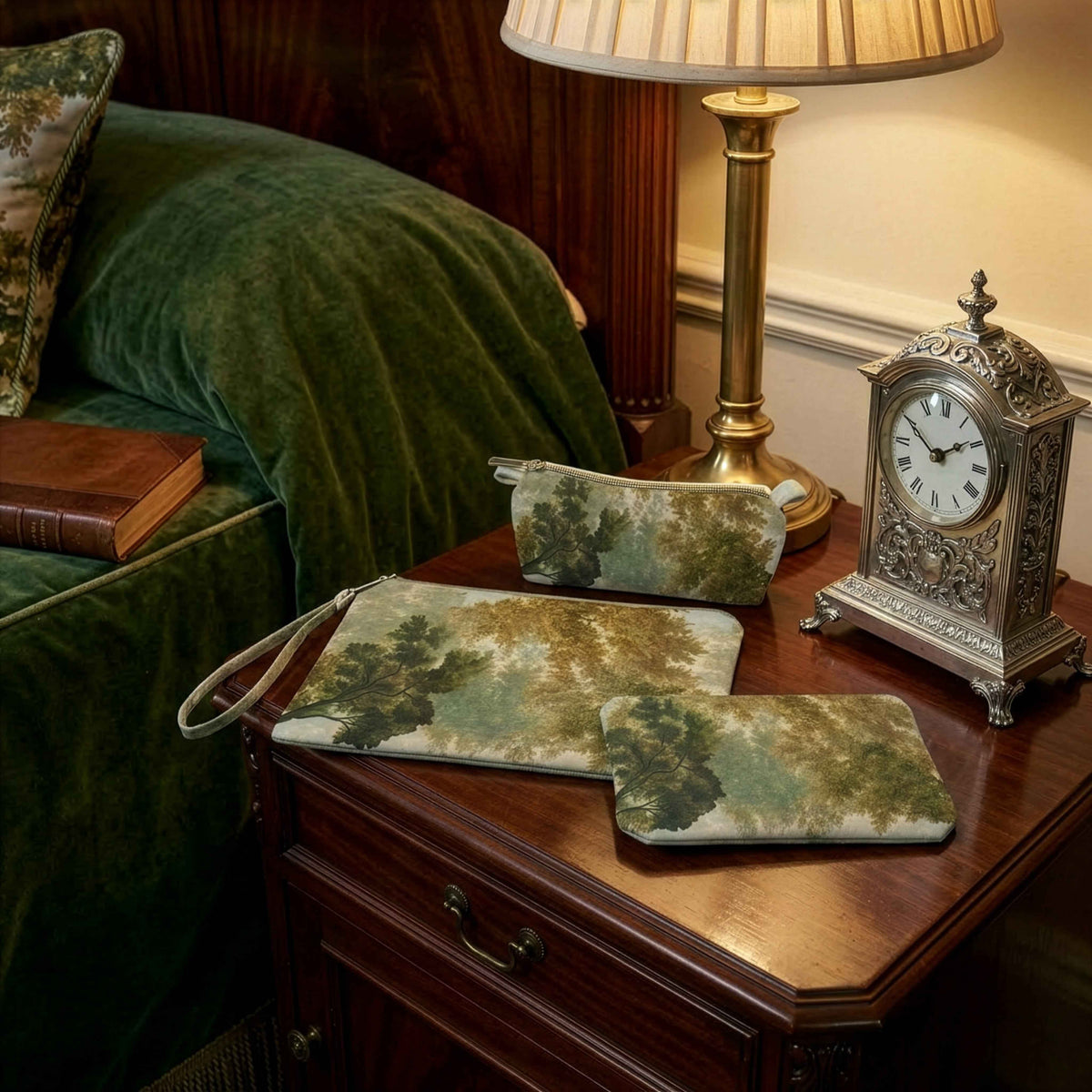 Goblin velvet pochette with whimsical woodland print