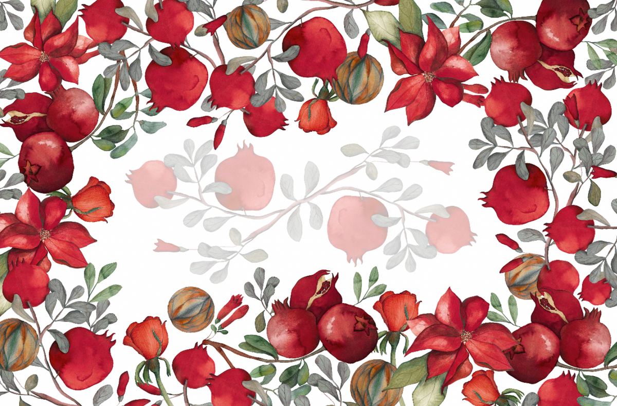 Grenade Cotton Satin tablecloth with pomegranate print, 180 × 270CM