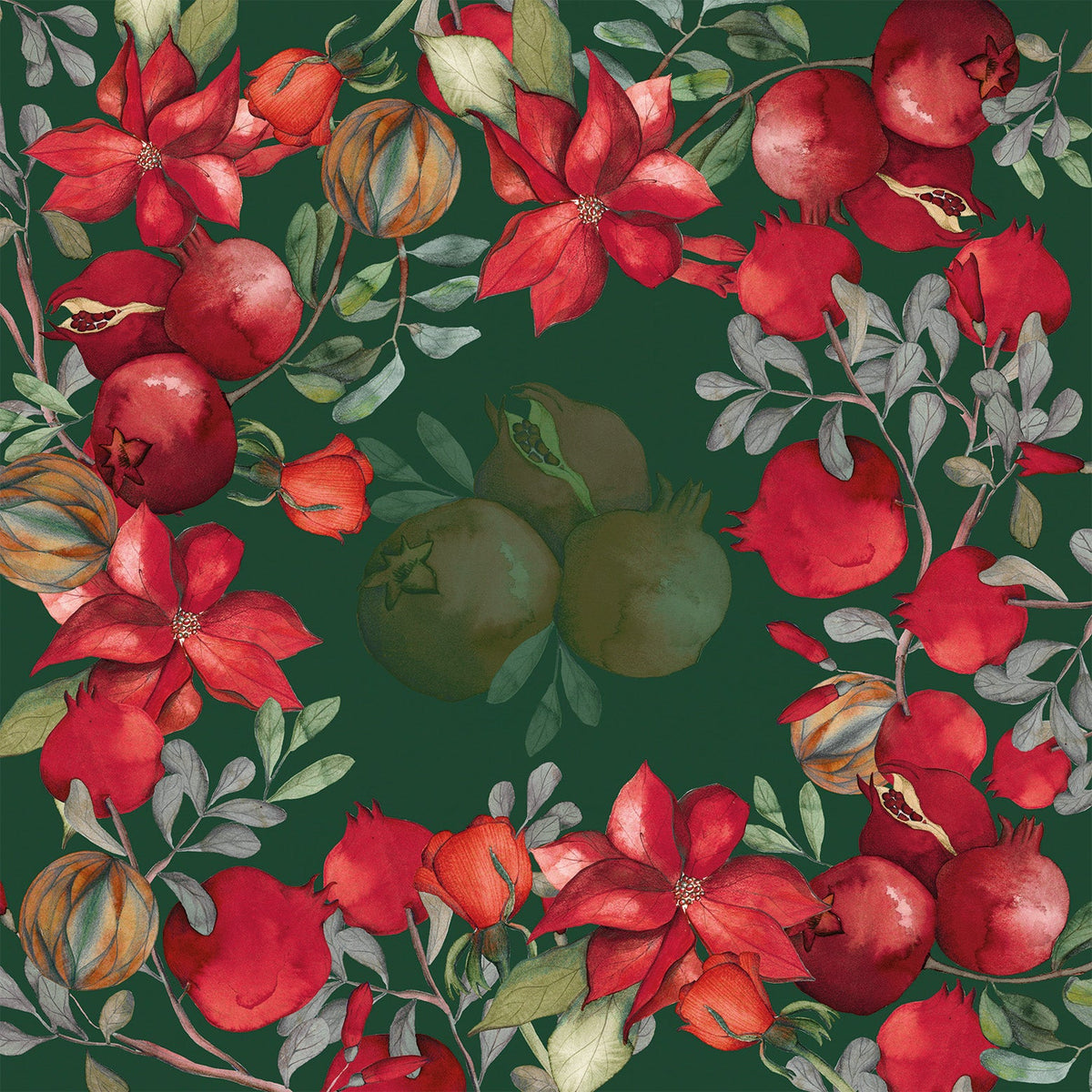 Nappe en satin de coton «Grenade» Green Variant 100% Made in Italy The Napking