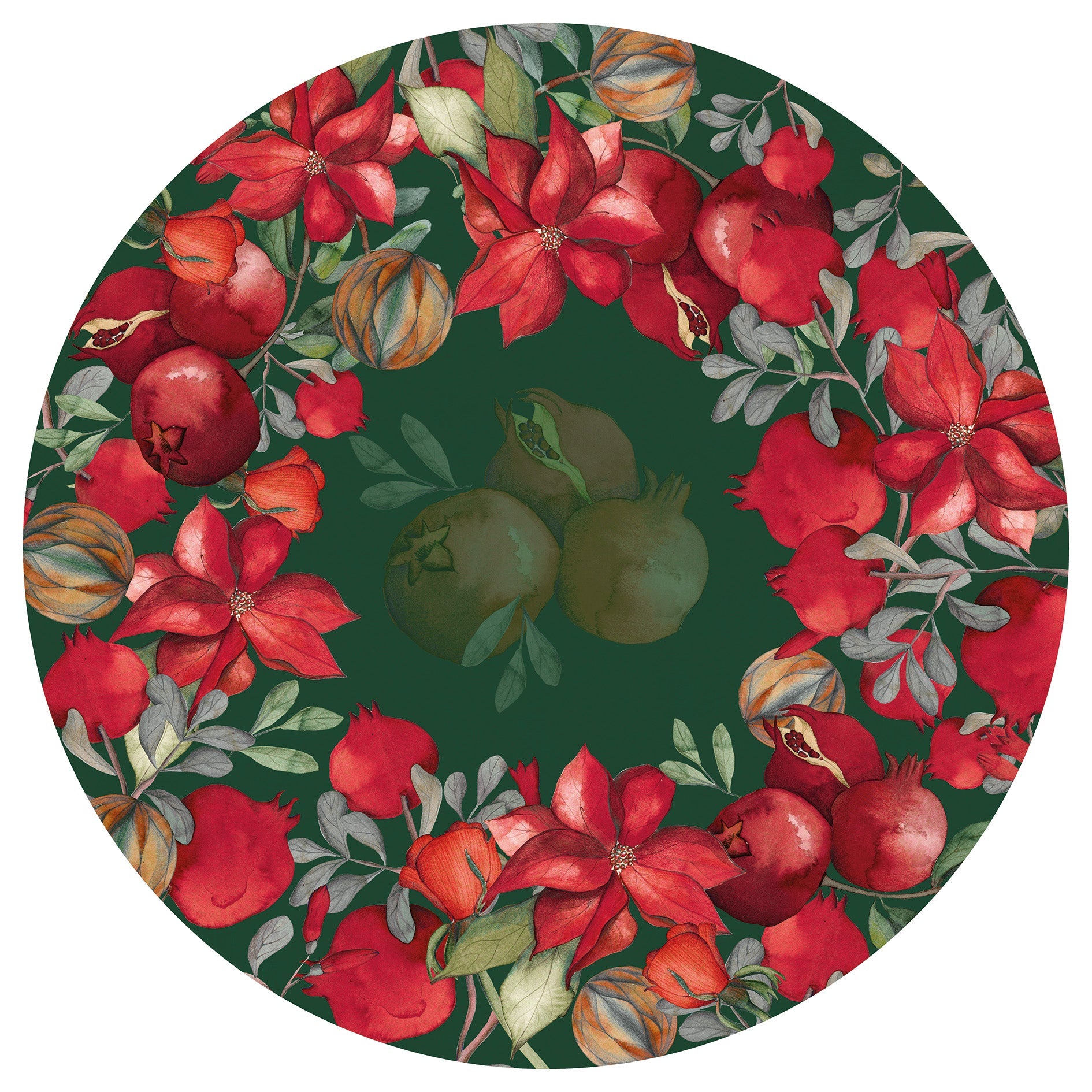 Satin Tablecloth «Grenade» Green Variant 100% Made in Italy - The Napking