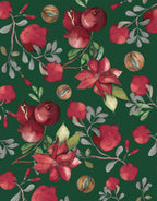 Grenade Green velvet plaid with pomegranate and poinsettia print, view 2