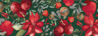Grenade Green Cotton Satin table runner with pomegranate and poinsettia print, view 2