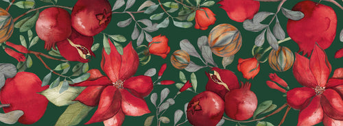 Grenade verde Cotton Satin camino de mesa con pomegranate and poinsettia print, vista 2