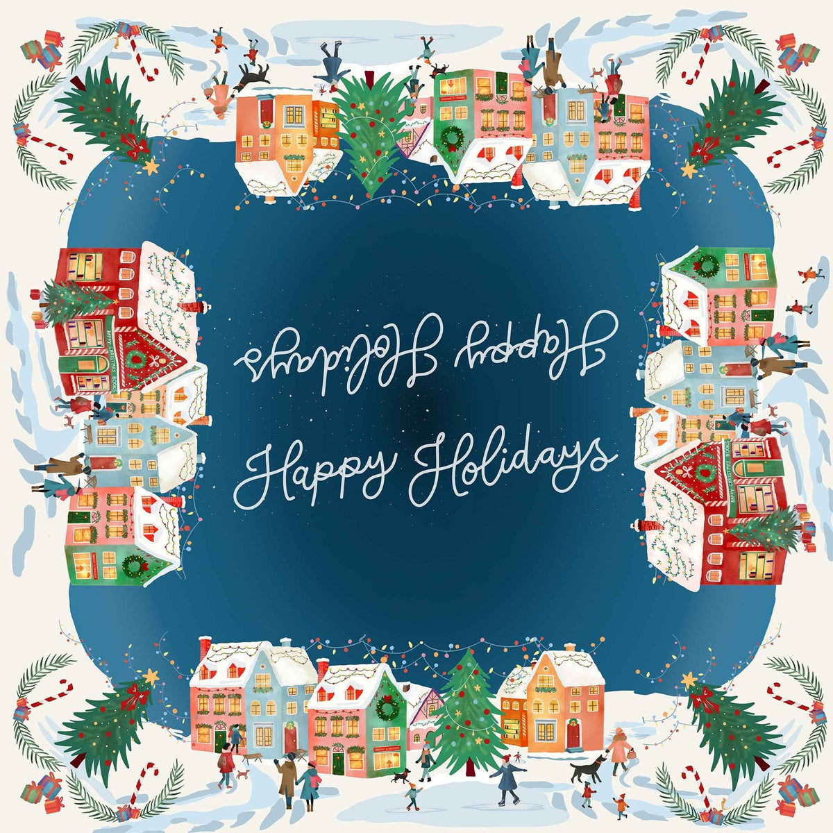 Happy Holidays mezcla de lino y algodón Mantel