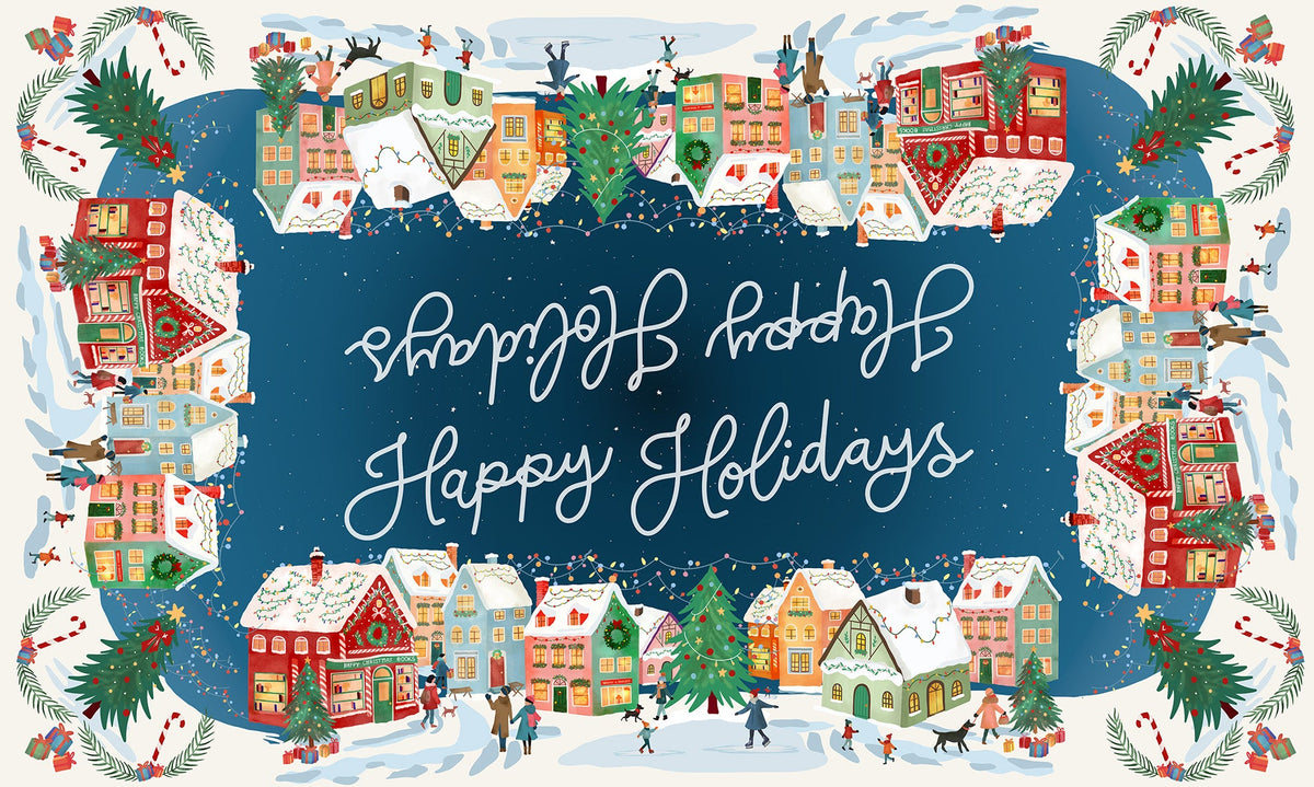 Happy Holidays mezcla de lino y algodón Mantel, The Napking home textile, 180x180 cm