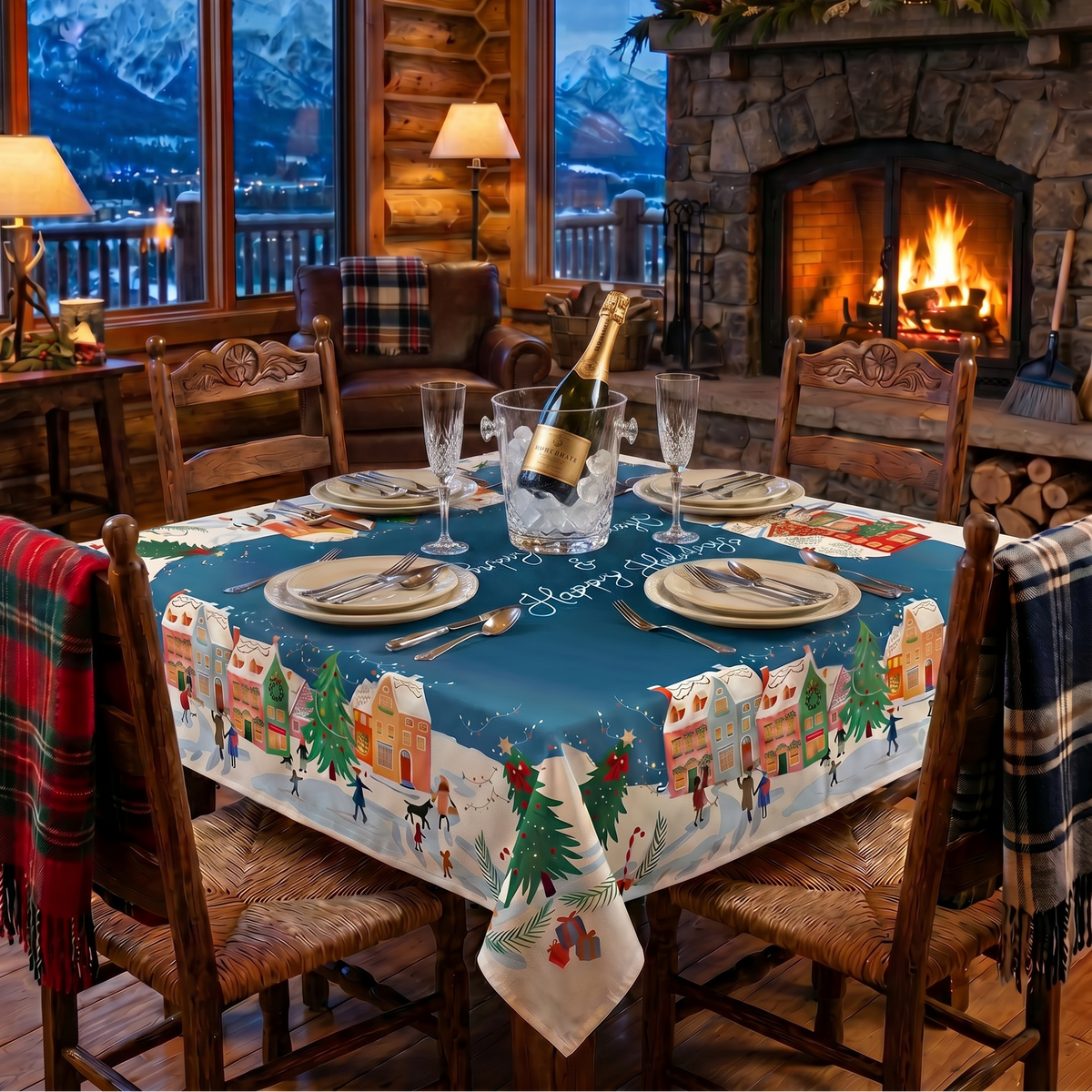 Happy Holidays mezcla de lino y algodón Mantel, The Napking home textile, 150x250 cm
