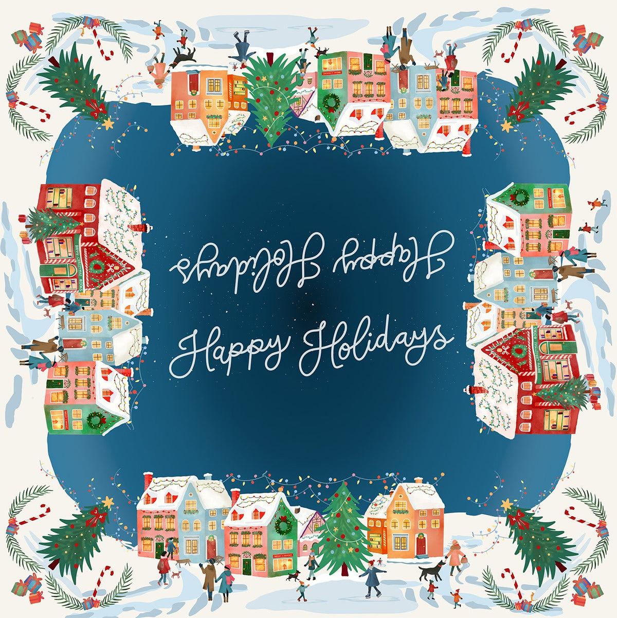 Happy Holidays mezcla de lino y algodón Mantel, The Napking home textile, 110x110 cm