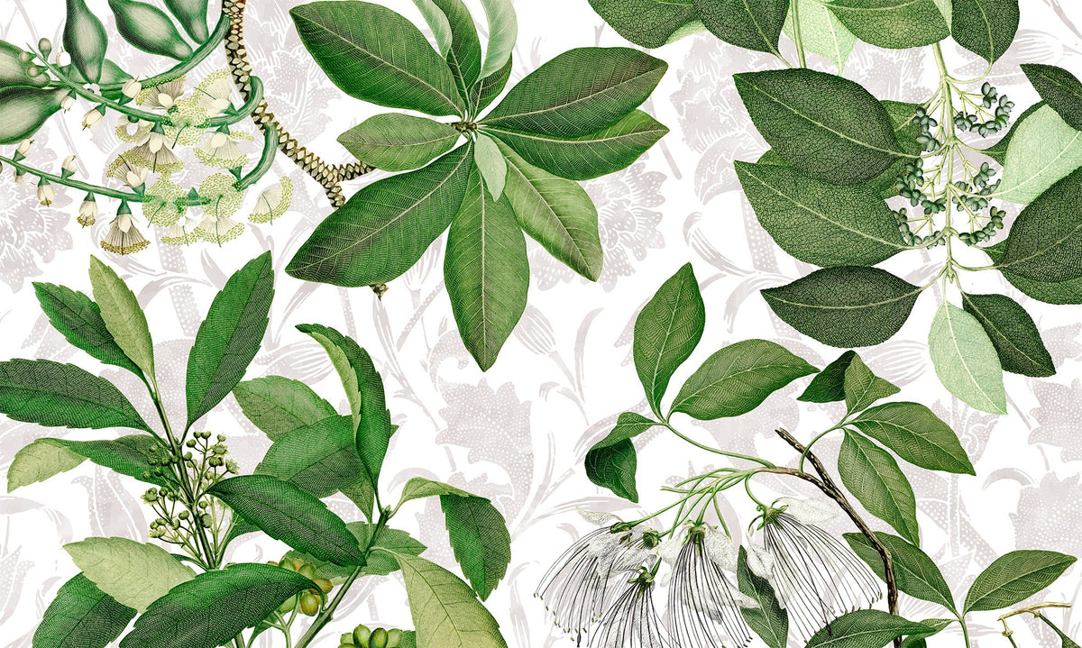 Hedycarya lino premium mantel con estampado botánico, 110 × 110 cm, blanco