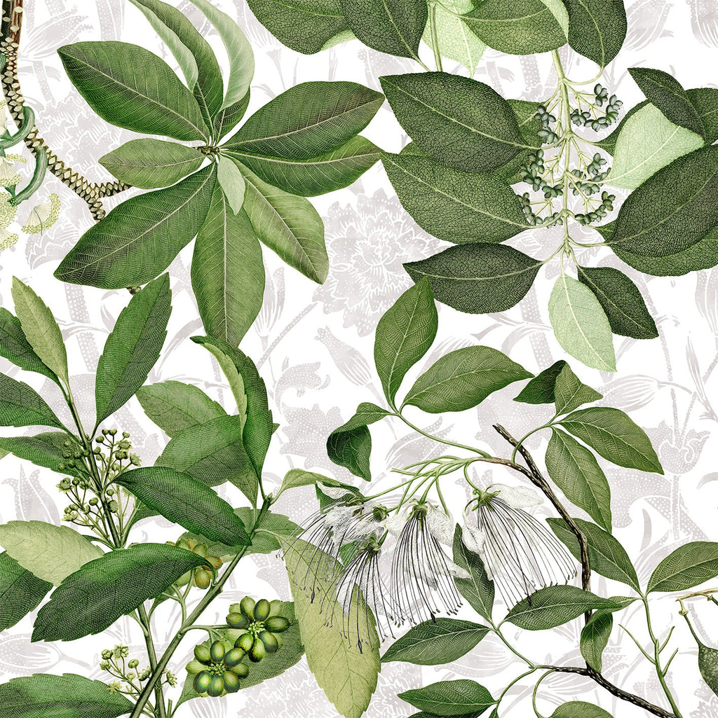Hedycarya Premium Linen tablecloth with botanical print, 210Ø cm, Green