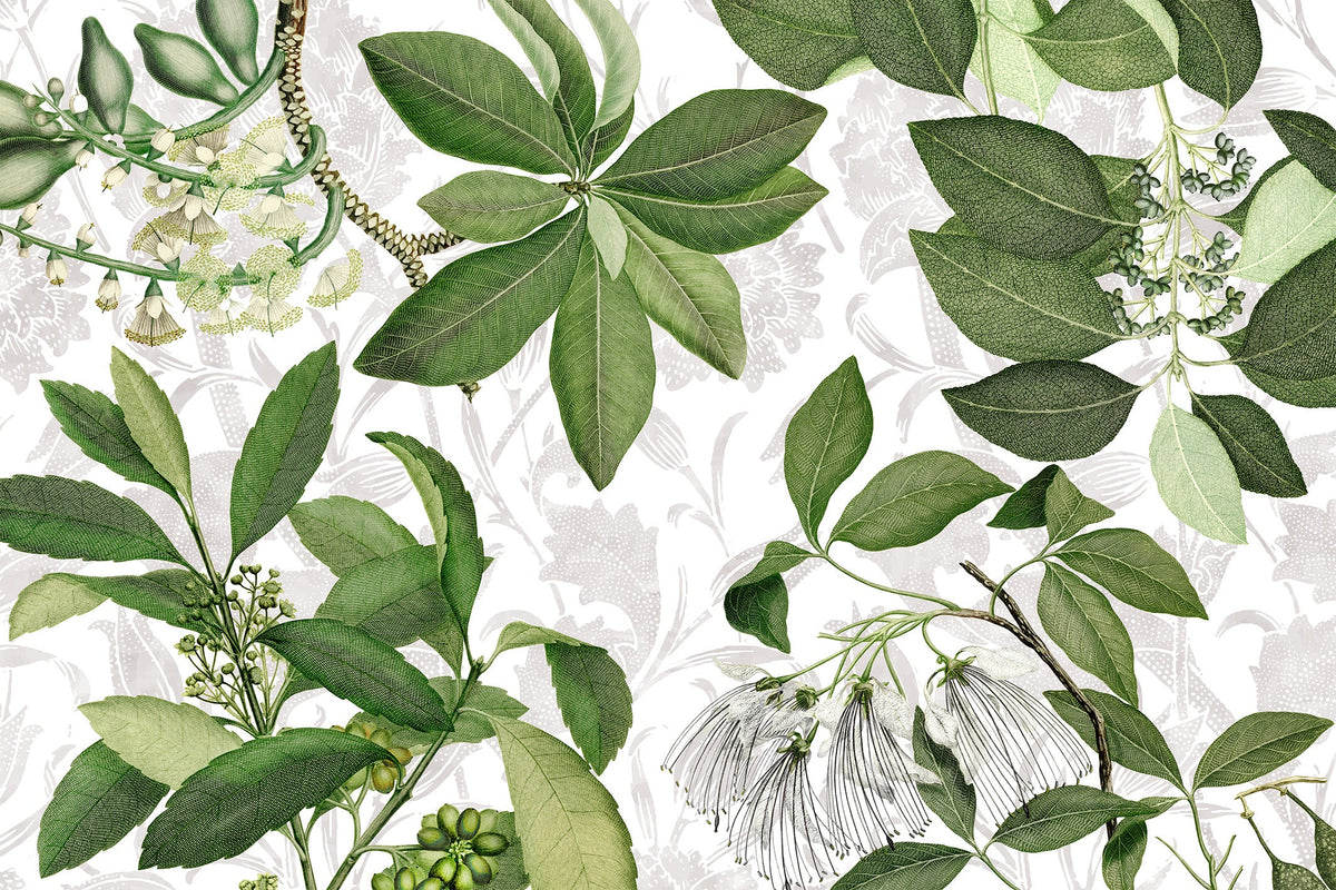 Hedycarya lino premium mantel con estampado botánico, 110 × 110 cm, verde