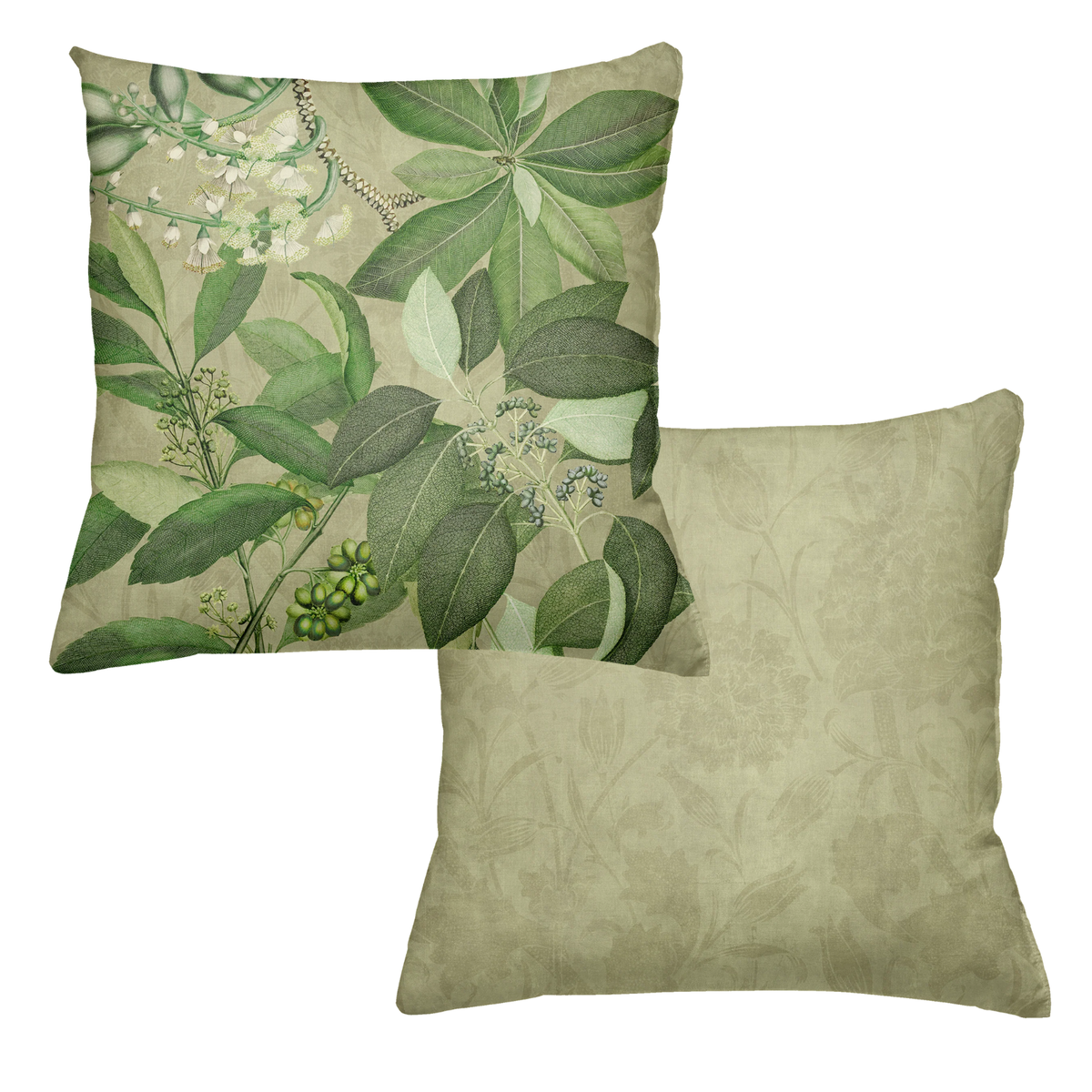 Hedycarya decorative velvet cushion with botanical print, view 3