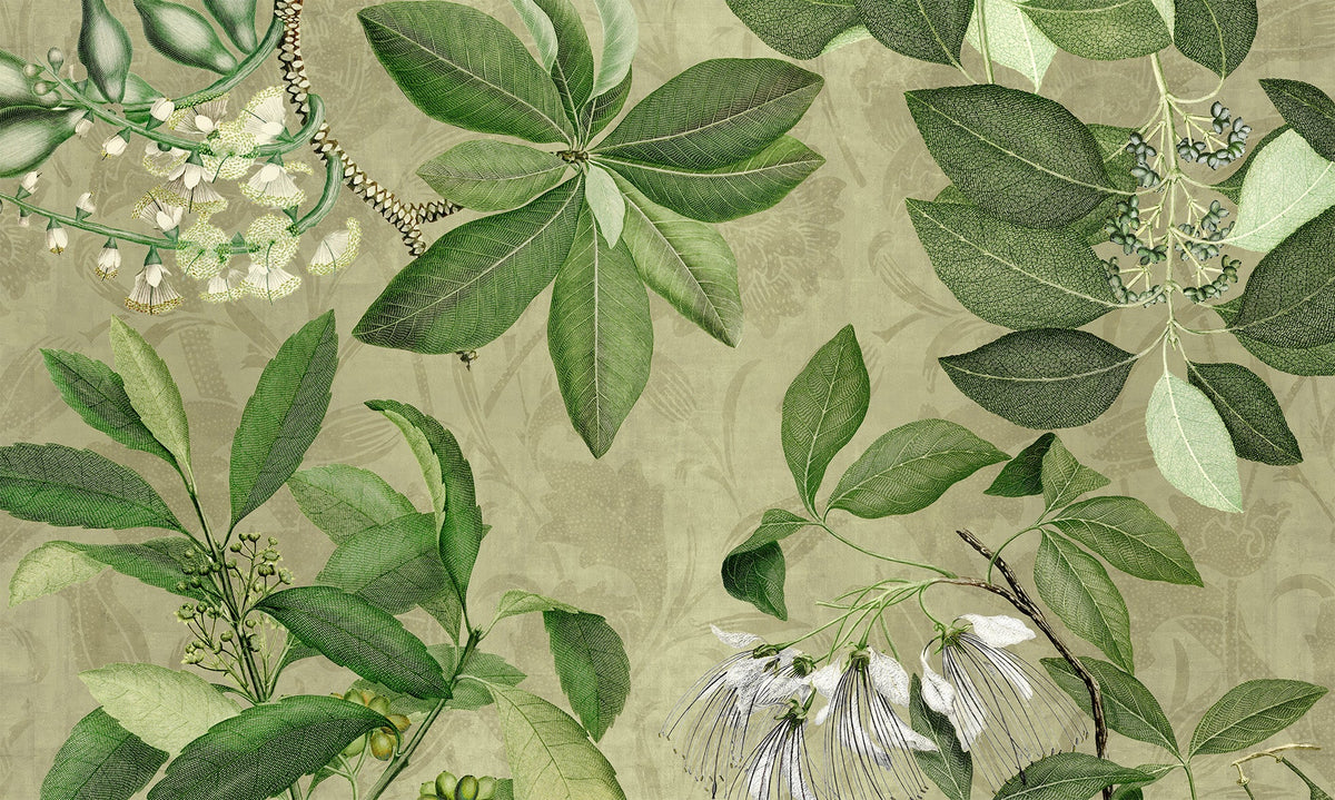 Hedycarya lino premium mantel con estampado botánico, 150 × 250 cm, verde