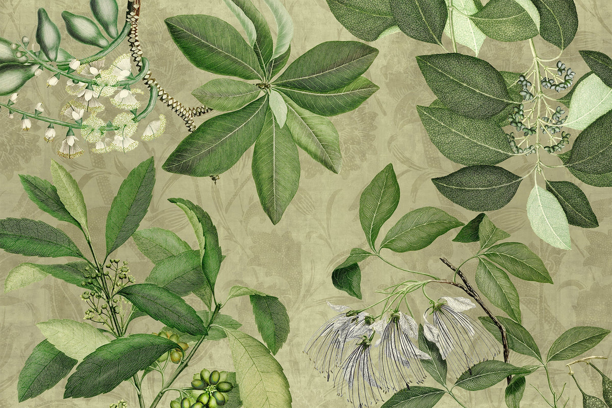 Hedycarya lino premium mantel con estampado botánico, 180 × 270 cm, blanco