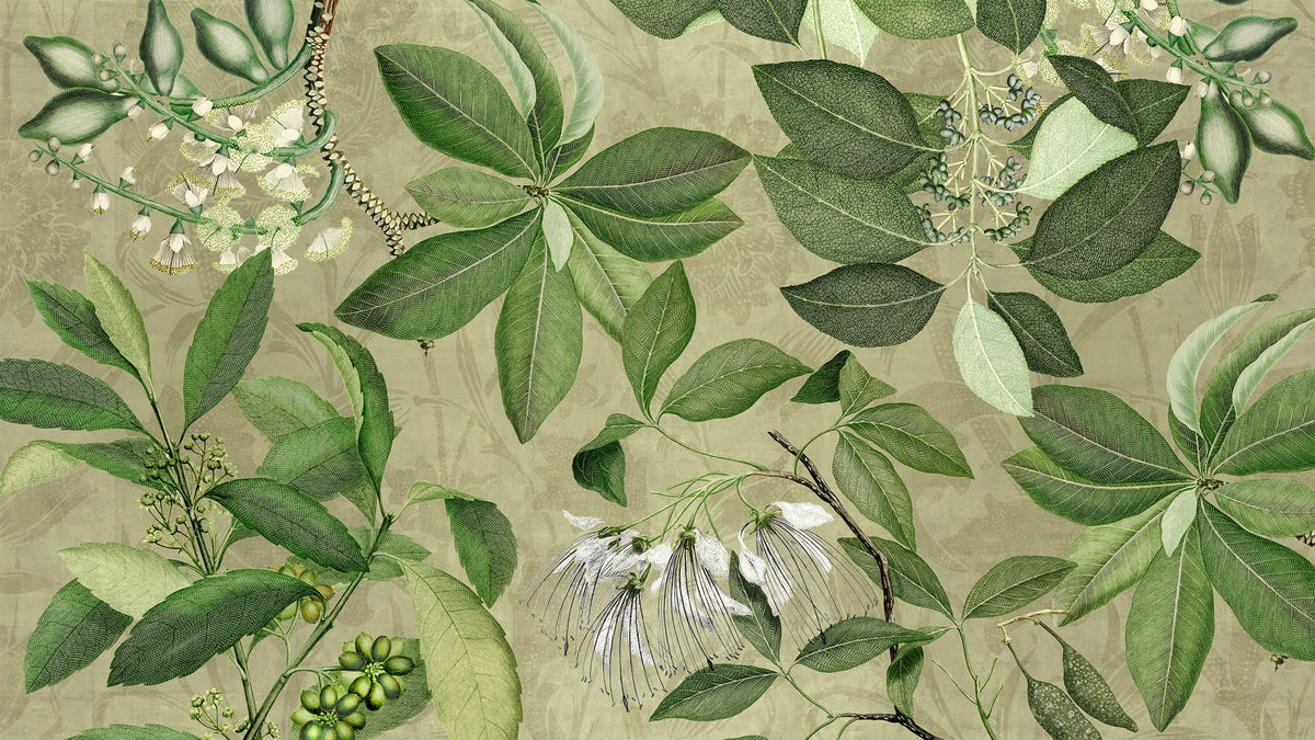 Hedycarya lino premium mantel con estampado botánico, 180 × 270 cm, verde