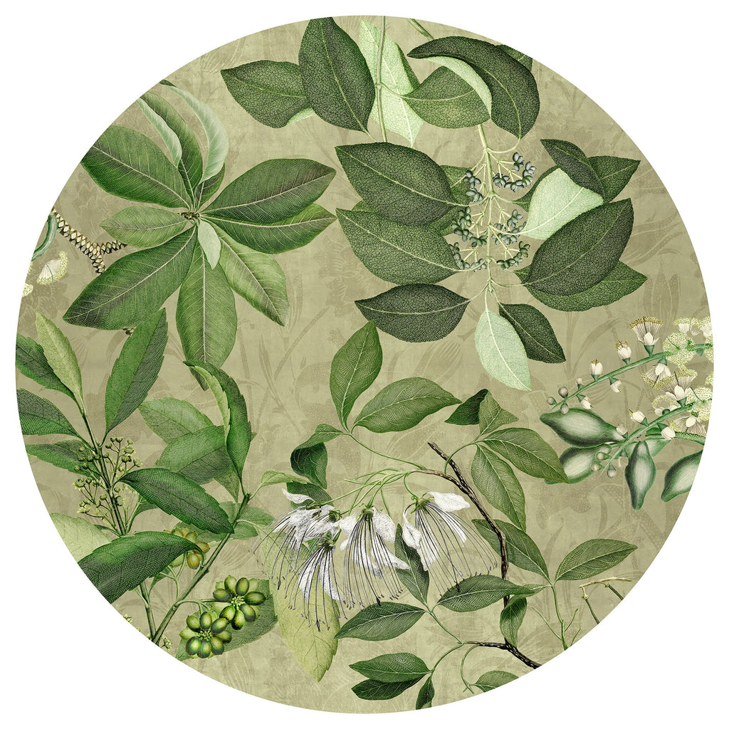 Hedycarya lino premium mantel con estampado botánico, 180 × 180 cm, blanco