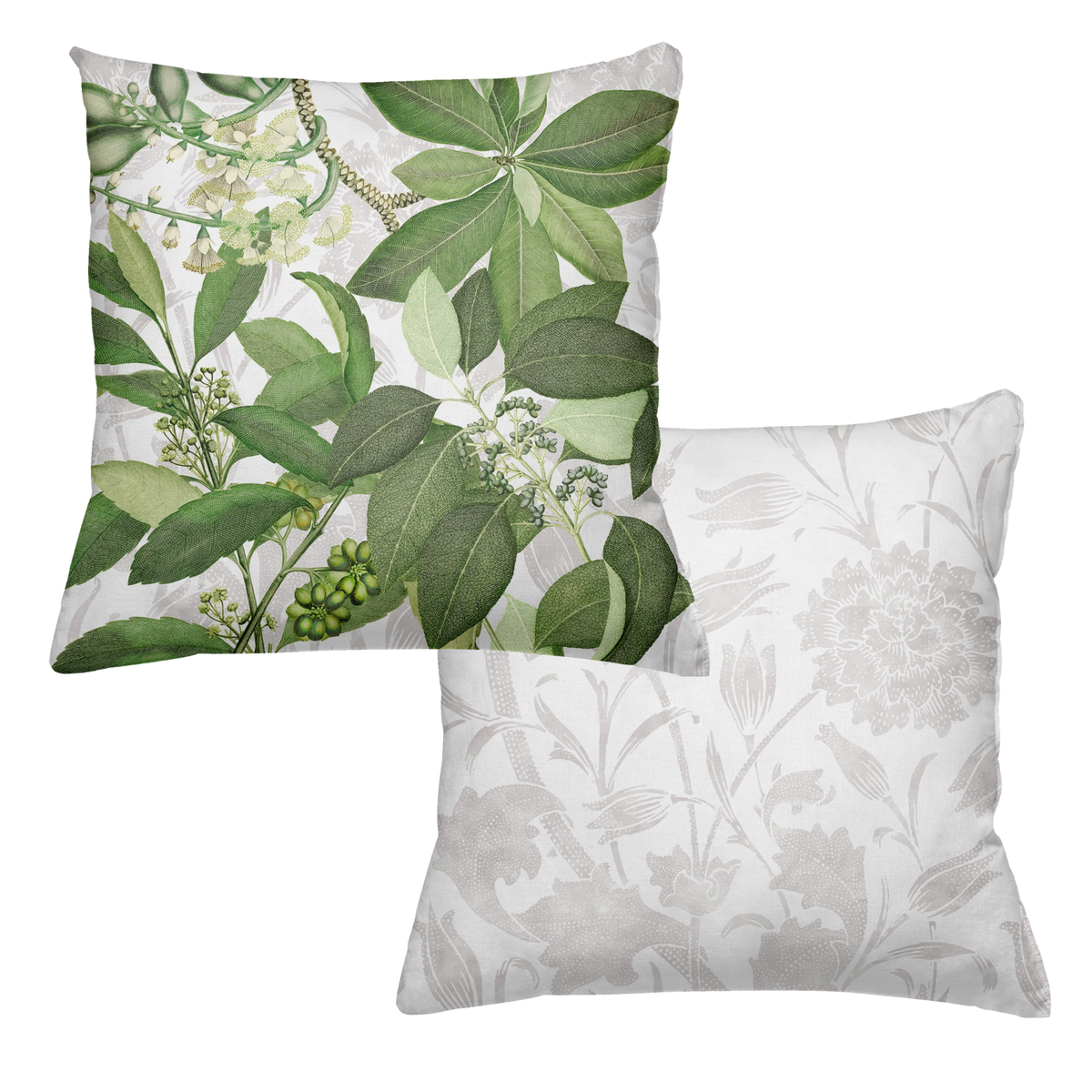 Hedycarya decorative velvet cushion with botanical print, Green