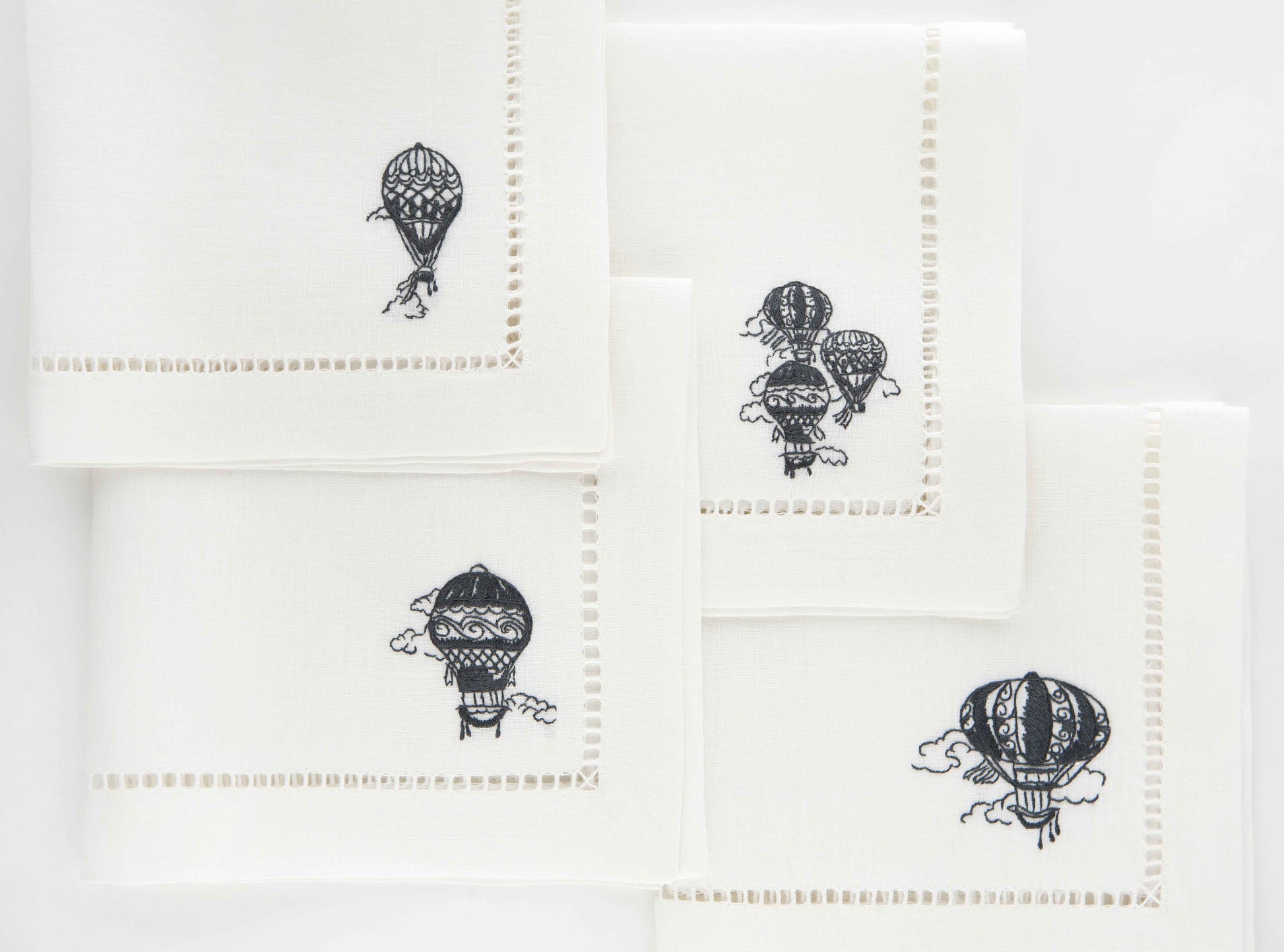 Hot Air Balloons 1795 Set of 4 Hand-Embroidered Napkins