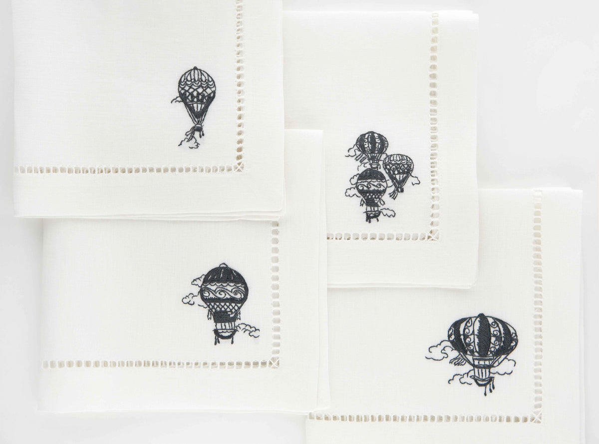 Hot Air Balloons 1795 Set aus 4 handbestickt Servietten