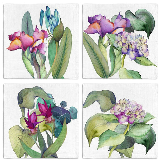 Set of 4 Napkins Satin «Il Giardino» 100% Made in Italy