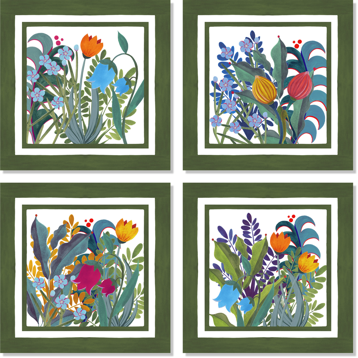 Lot de 4 serviettes en satin de coton Jardin Magique 100% Made in Italy