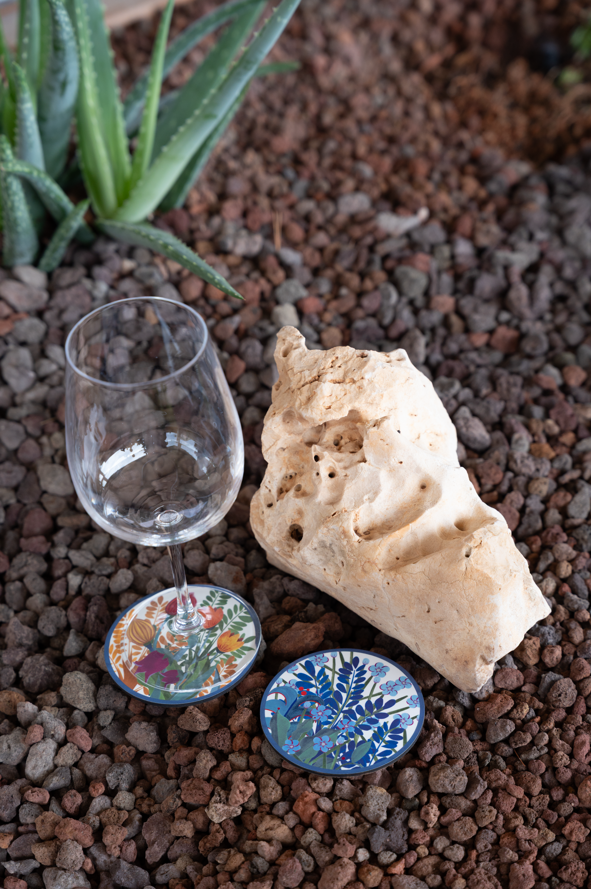 Set of 2 coasters Jardin Magique wood and cork - 100% Made in Italy