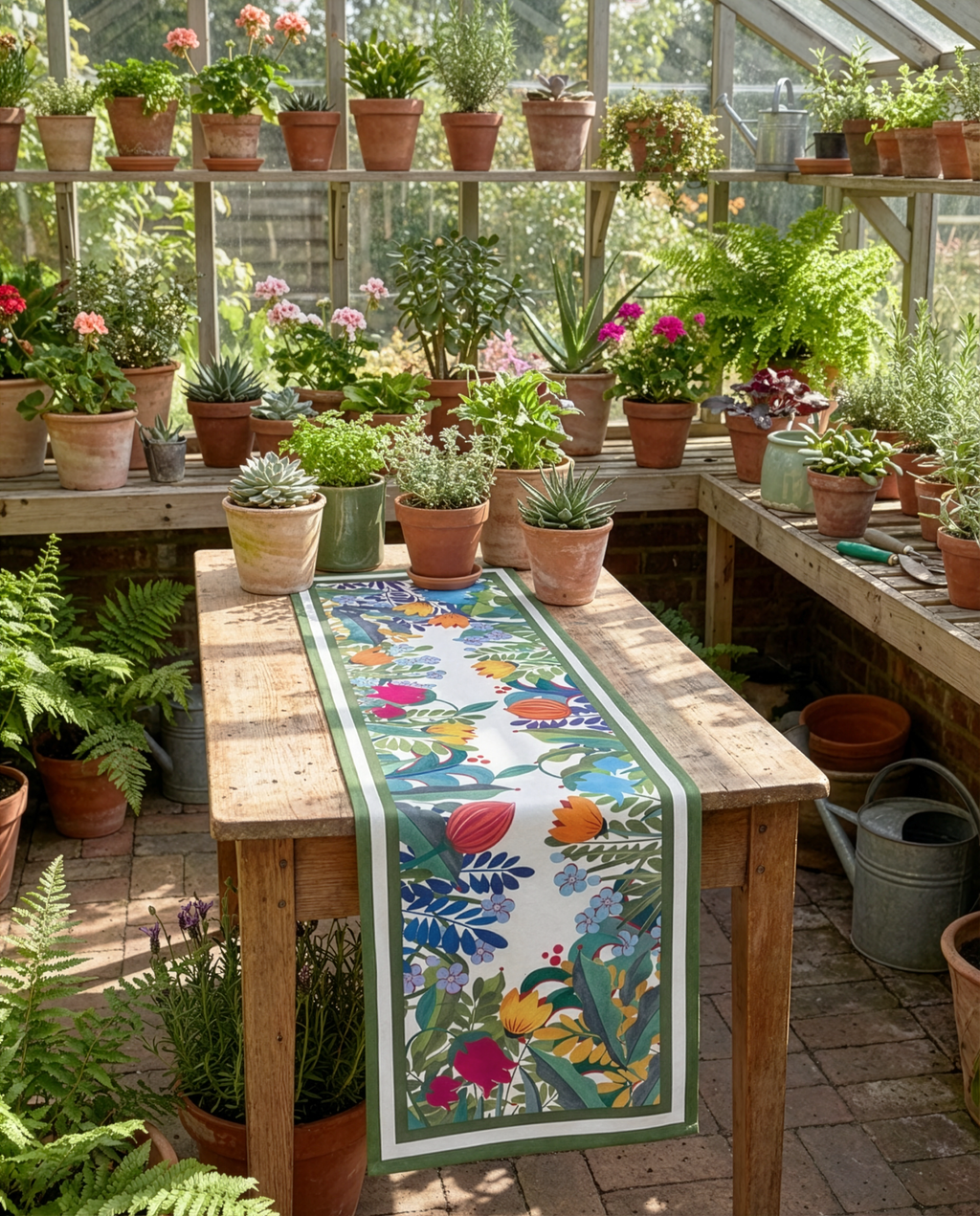 Cotton Satin Runner Jardin Magique 100% Made in Italy