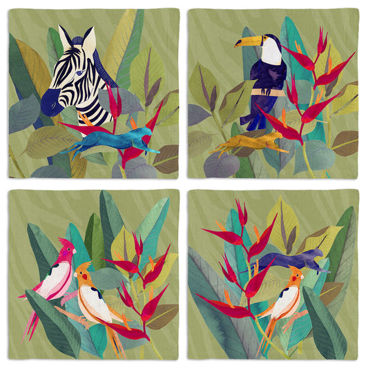 Set of 4 Napkins Satin «Jungle» 100% Made in Italy