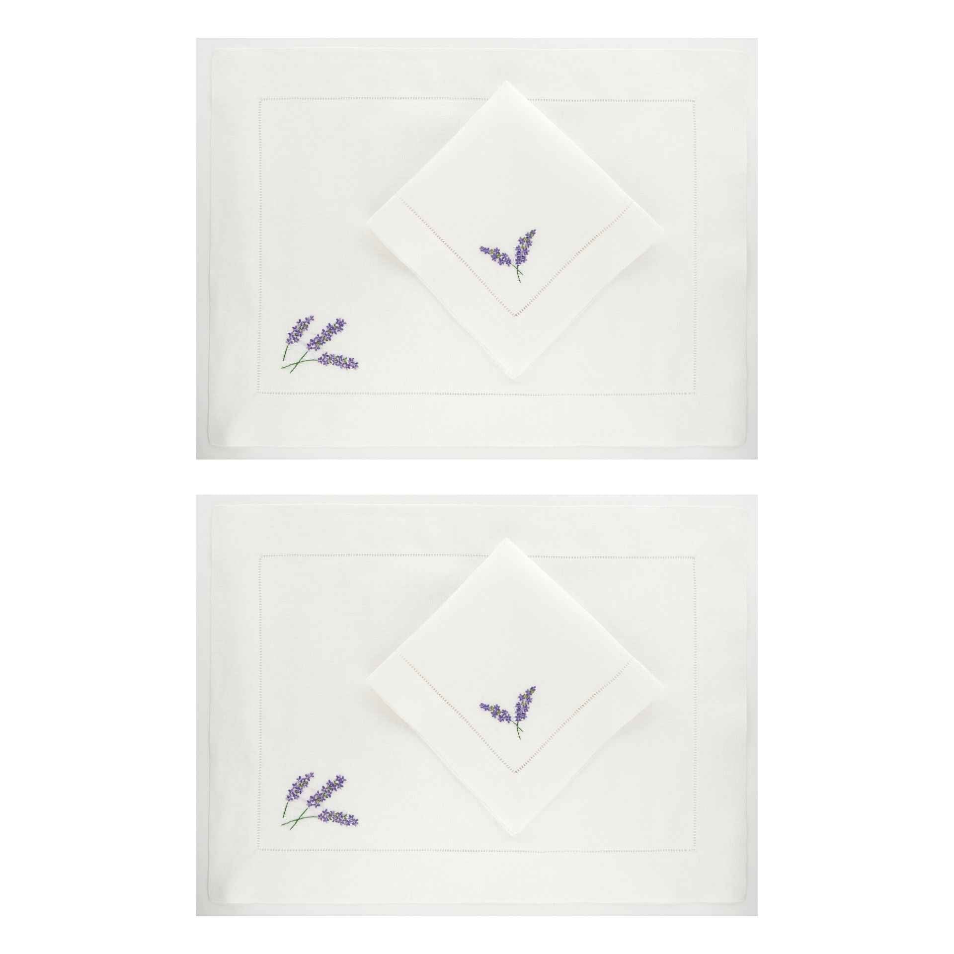 Lavanda Set of 2 Hand-Embroidered Placemats and 2 Napkins