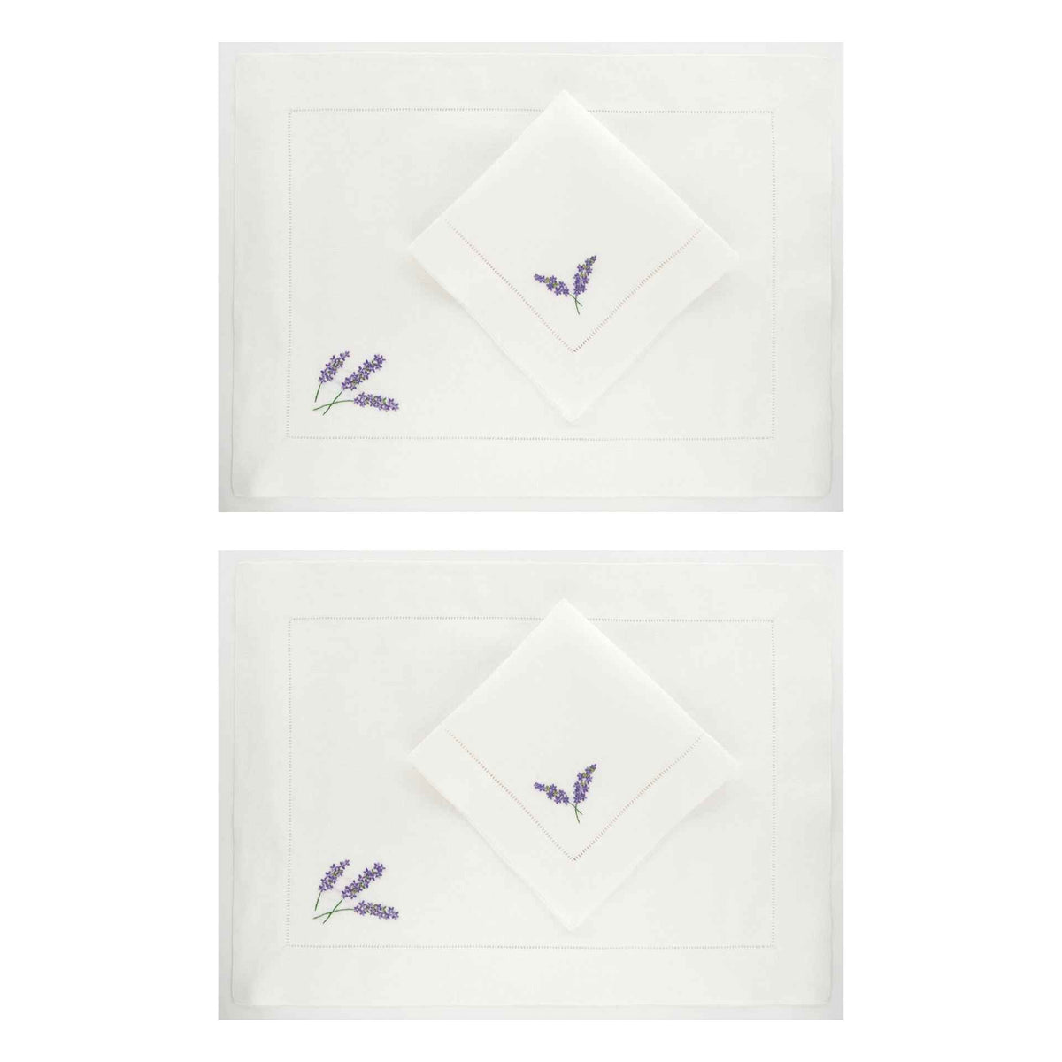 Lavanda Set de 2 sets de table et 2 serviettes brodés à la main