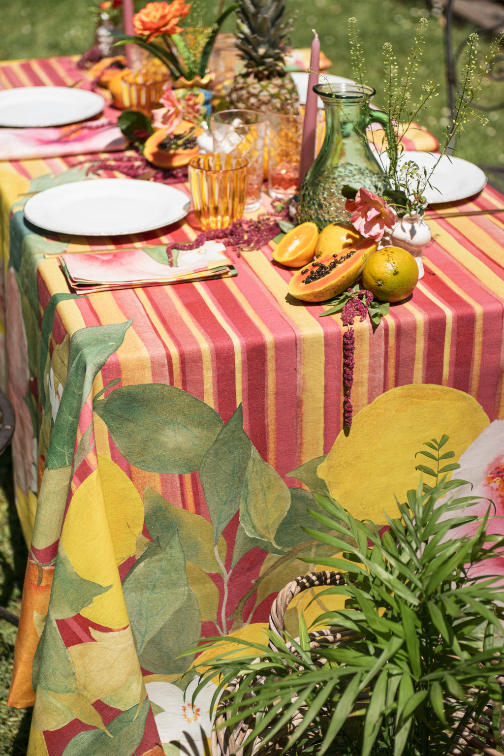 Premium Linen Tablecloth «Ibiscus» 100% Made in Italy - The Napking