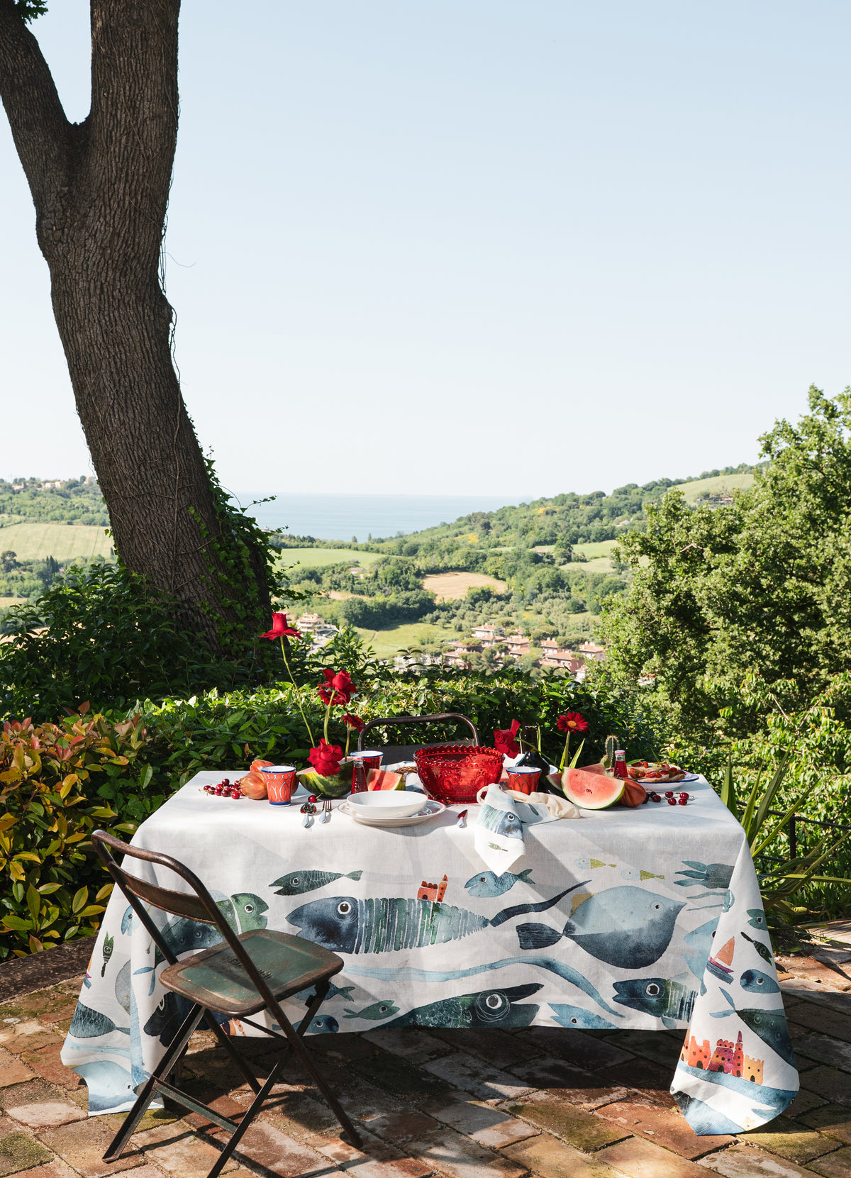 Linen Mantel «Oltremare», 100% Made in Italy - The Napking