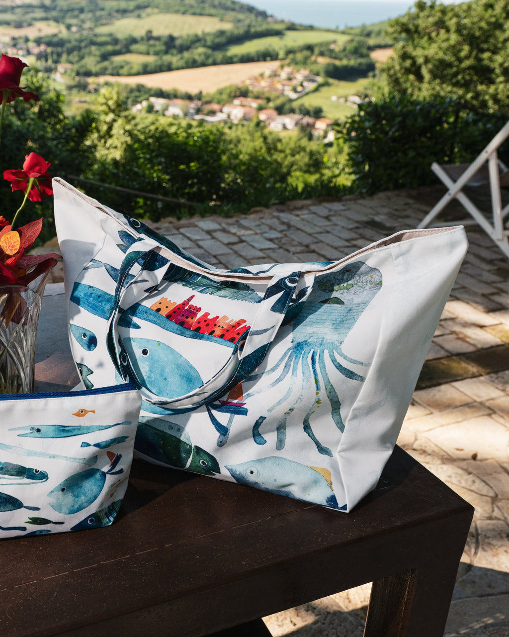 Cotton Shopper bag «Oltremare», 100% Made in Italy - The Napking