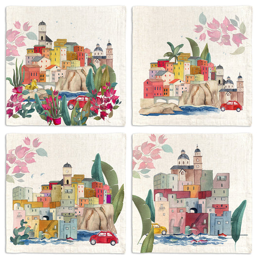 Set Of 4 Napkins «La Riviera» 100% Made in Italy