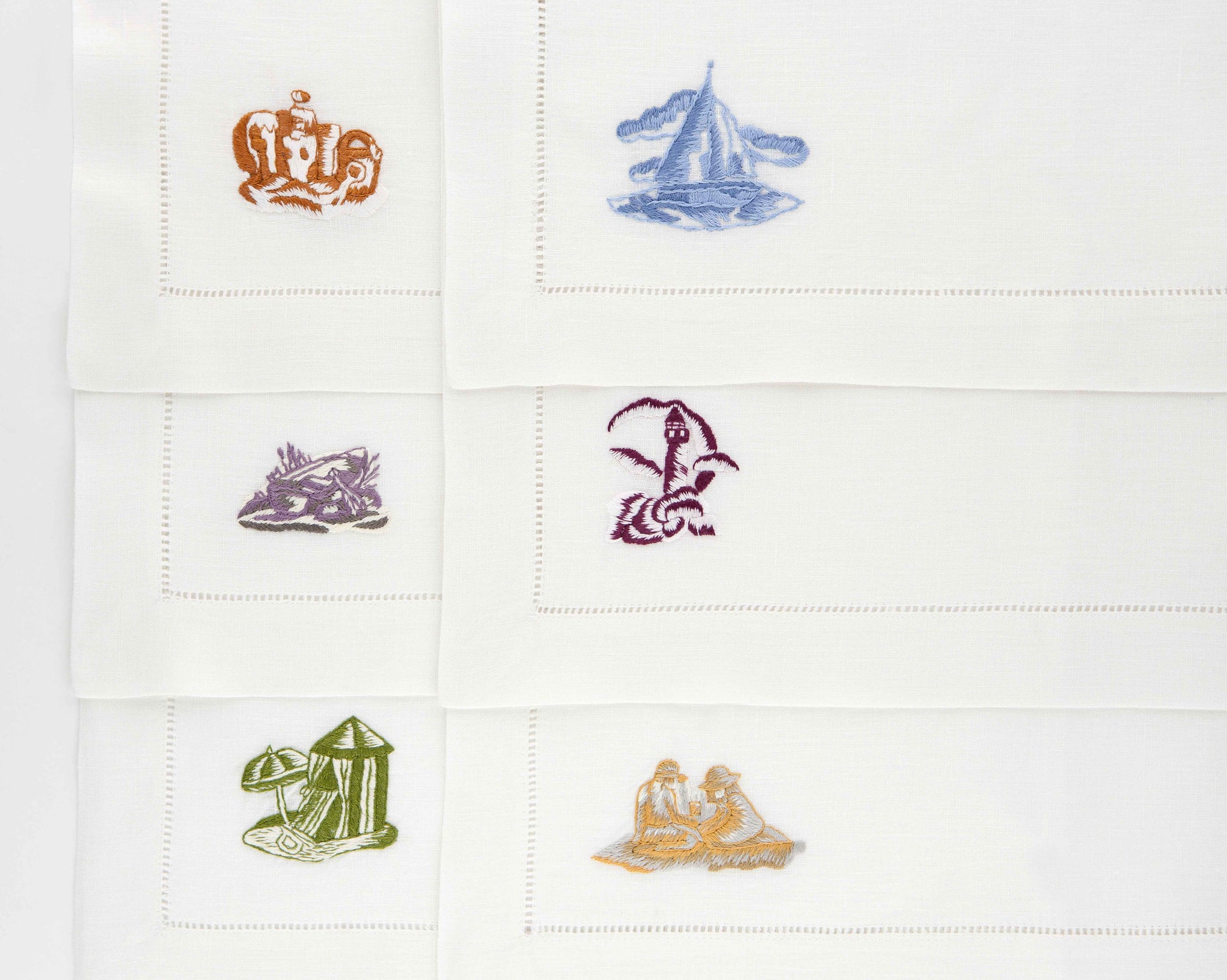 La Plage Set of 6 Hand-Embroidered Napkins