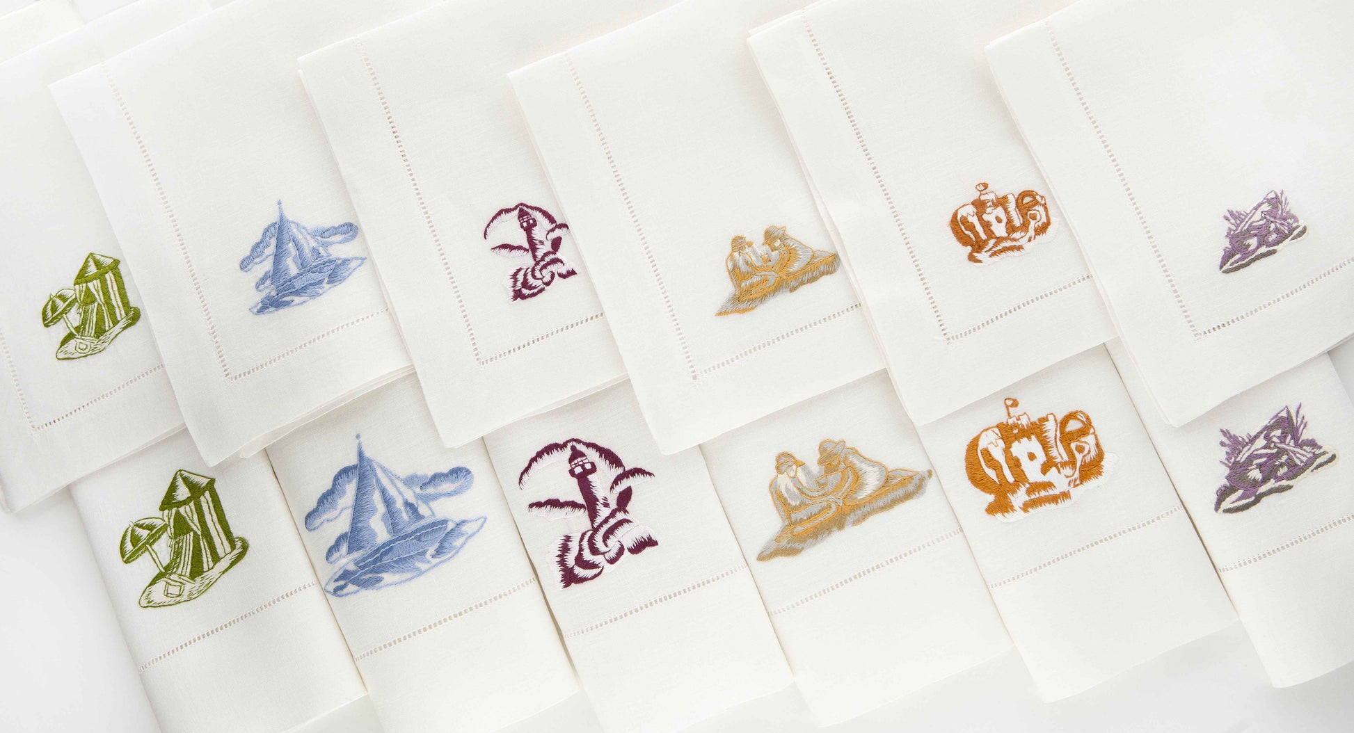 La Plage Set of 6 Hand-Embroidered Placemats and 6 Napkins