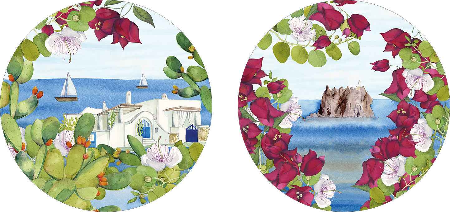 Lot de 2 sets de table ronds rigides Lipari avec dos en liège