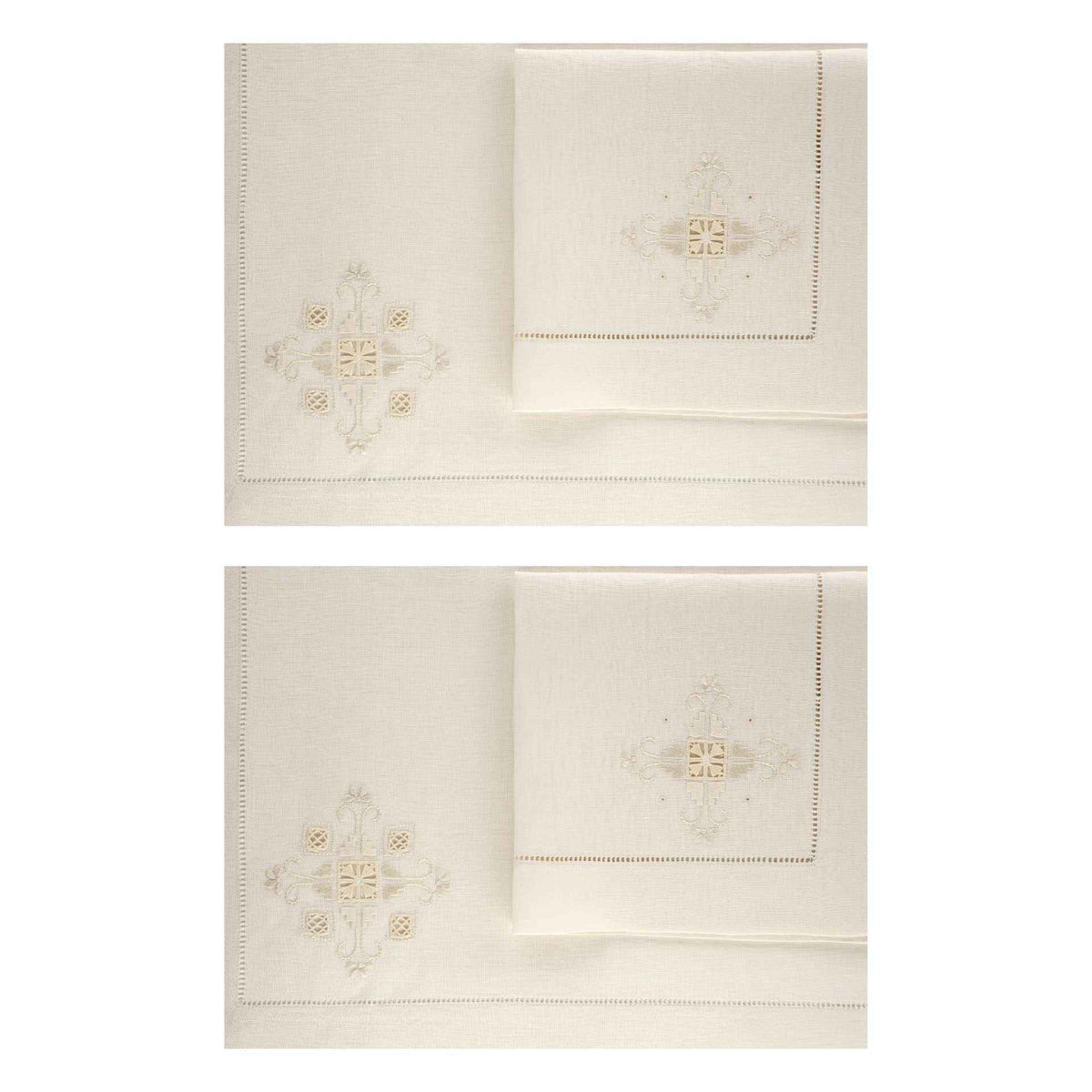 Lizzie Set of 2 Placemats and 2 Napkins 100% Linen Ecru